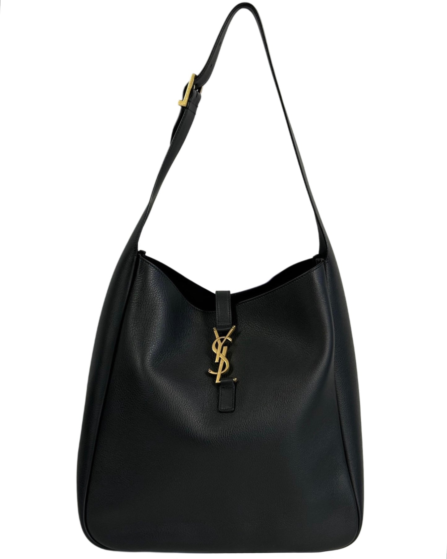 YSL / Yves Saint Laurent Le 5 à 7 Supple Large Black Grained Leather Hobo Shoulder Bag