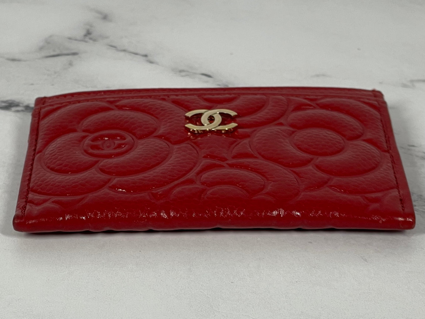 Chanel 29 Series Red Caviar Embossed Camellia Card Holder Wallet w GHW