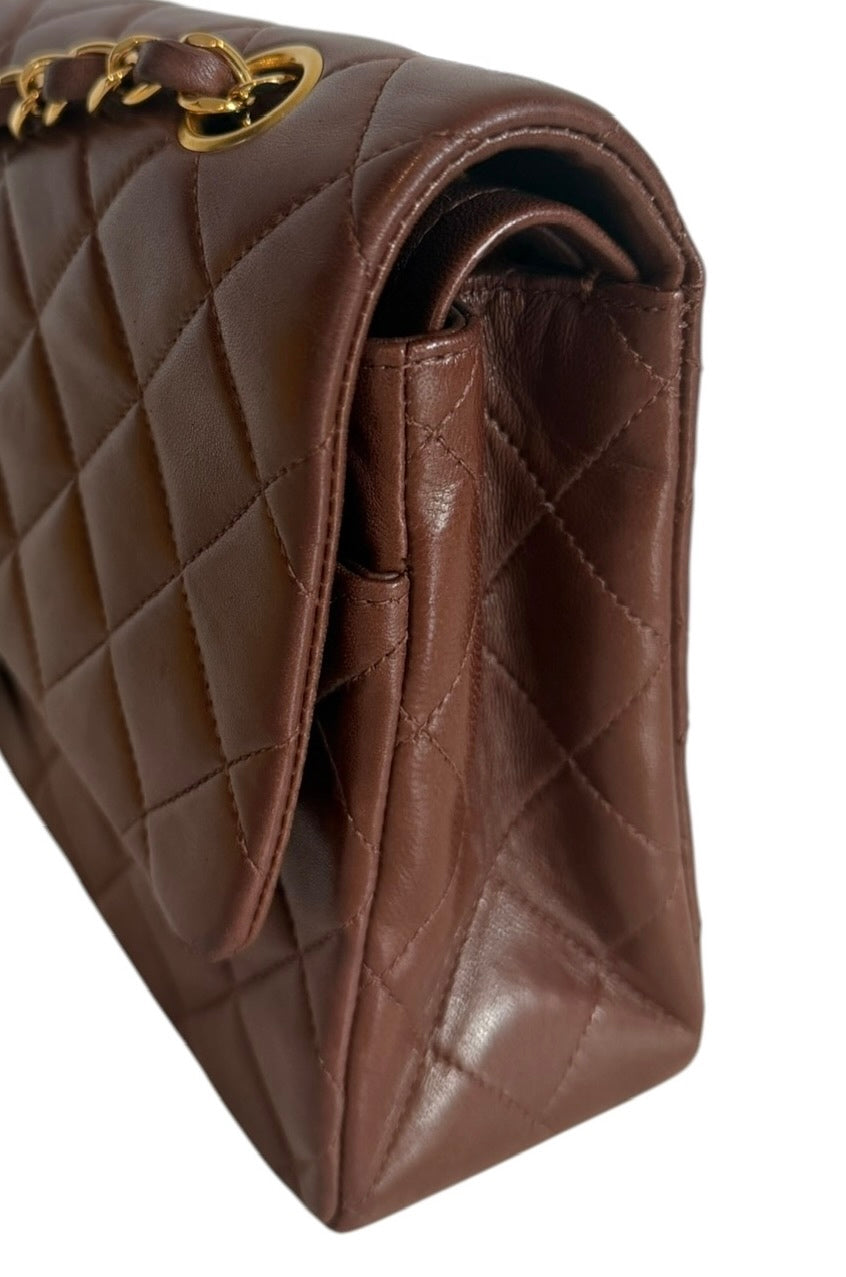 Chanel Vintage Early 90s Chocolate Brown Quilted Lambskin Medium Classic Double  Flap Bag with 24K GPHW