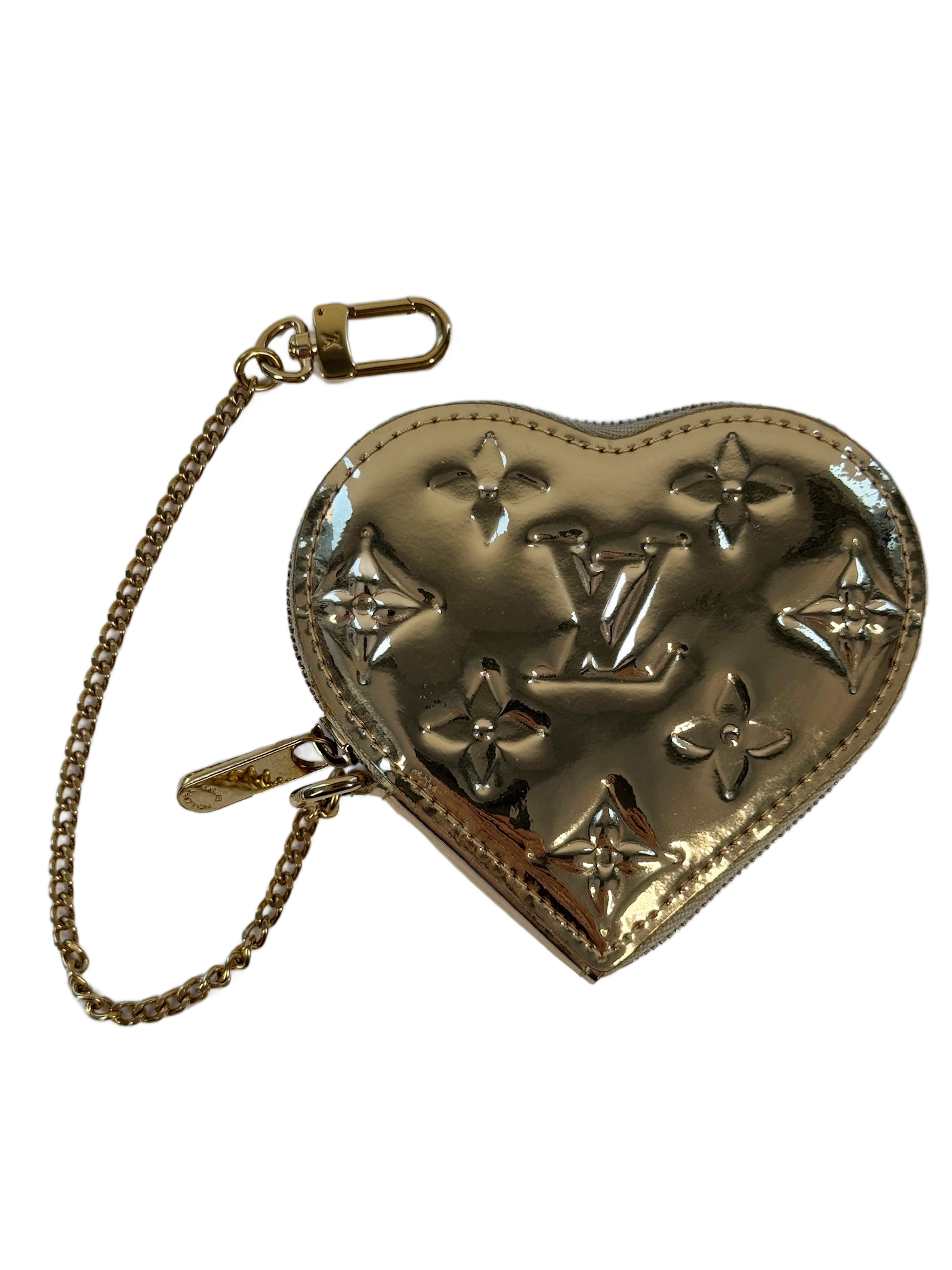 Louis Vuitton Vintage 2007 Gold Miroir Mirror Monogram Heart Coin Purse Bag Charm Pouch