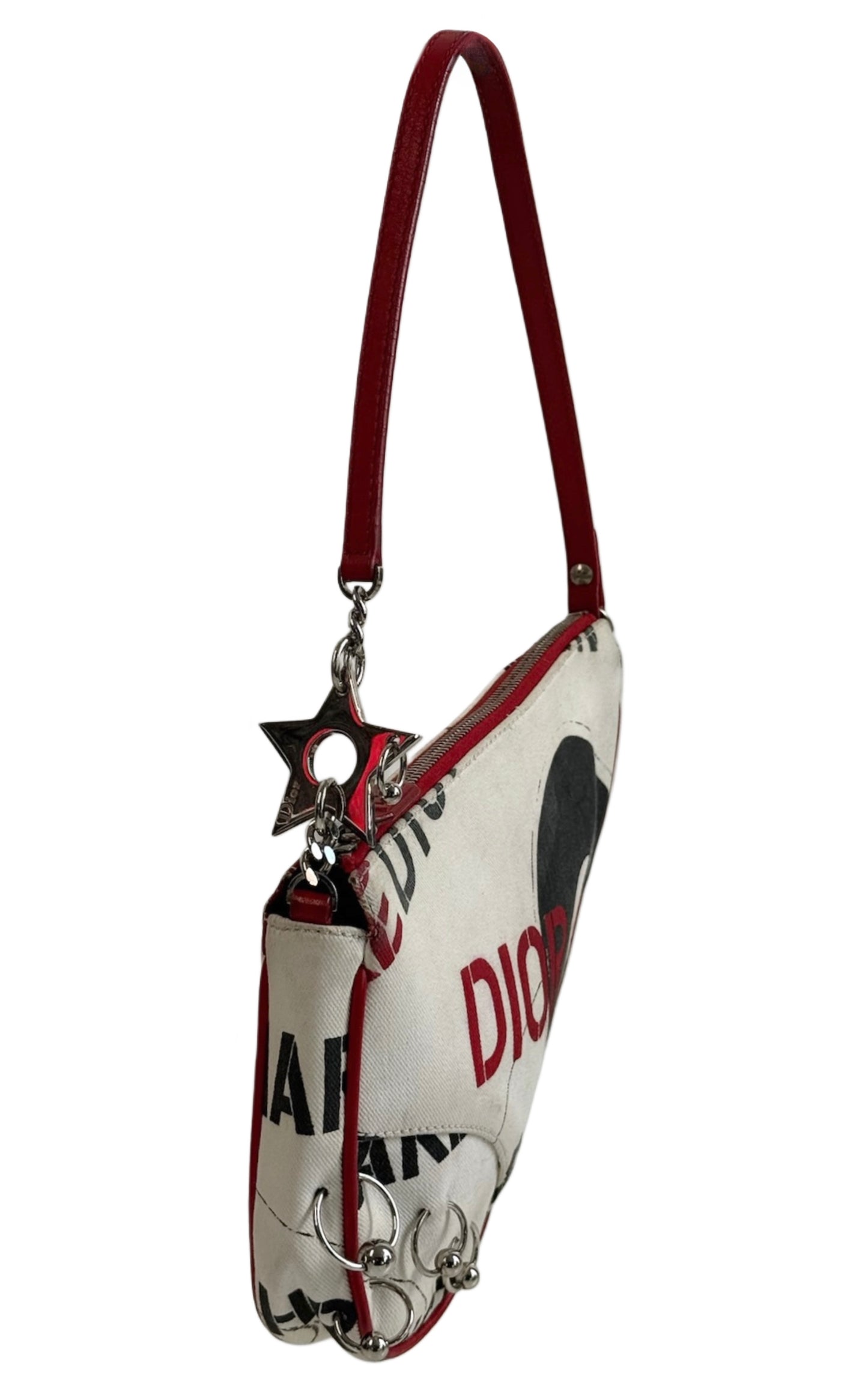 Dior Vintage 2004 White Red & Black Hardcore Piercings Mini Saddle Pochette Bag