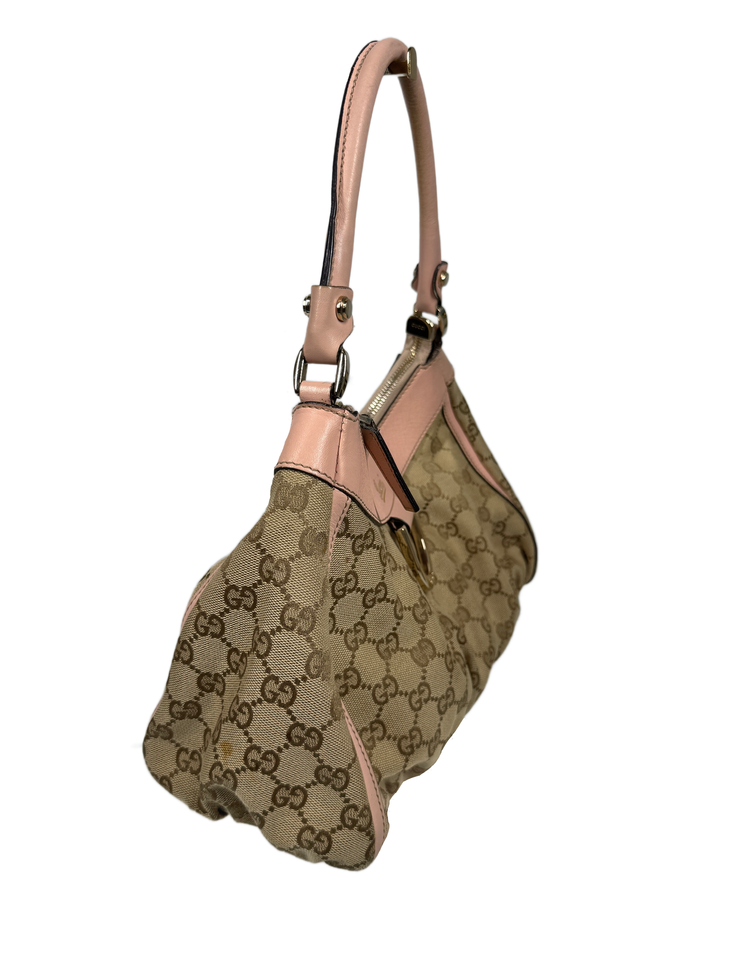 Gucci Small Brown GG Monogram with Pink Leather Abbey Hobo Shoulder Bag