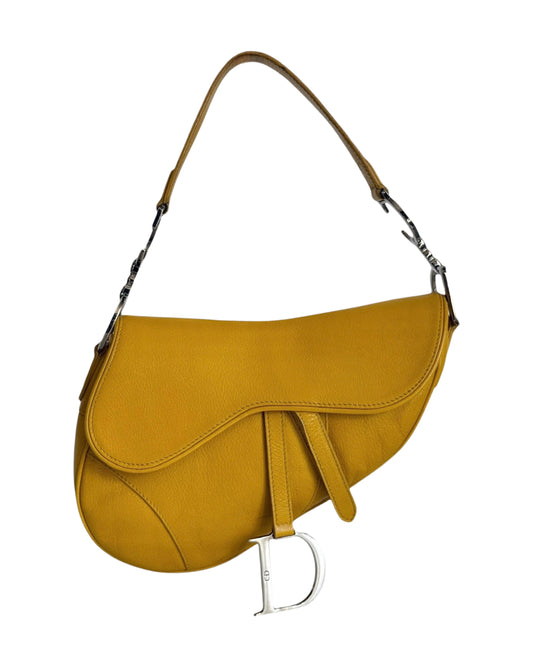 Dior Vintage 2004 Yellow Leather Medium Saddle Bag with SHW