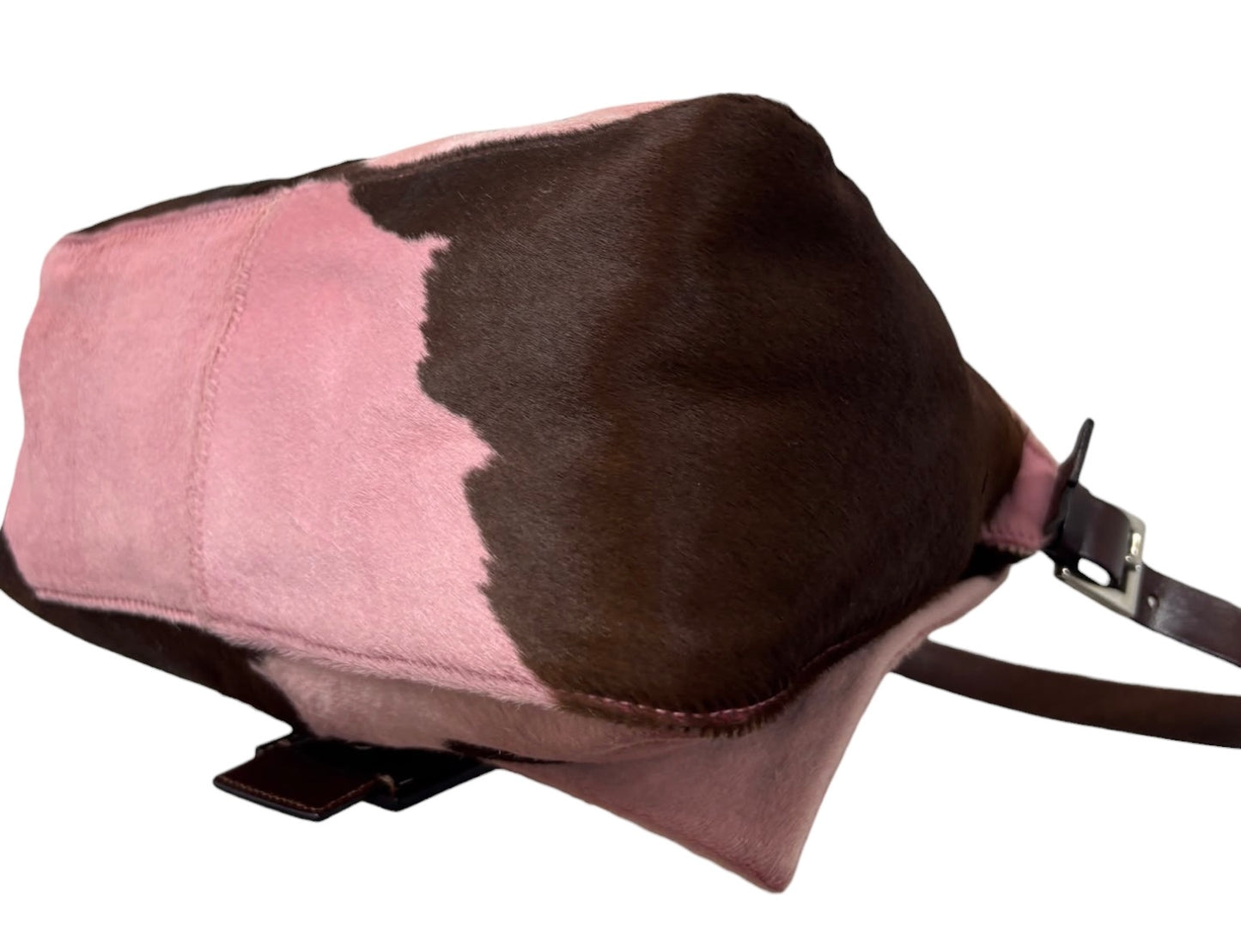Fendi Vintage Pink & Brown Cow Print Pony Hair Mamma Baguette Shoulder Bag