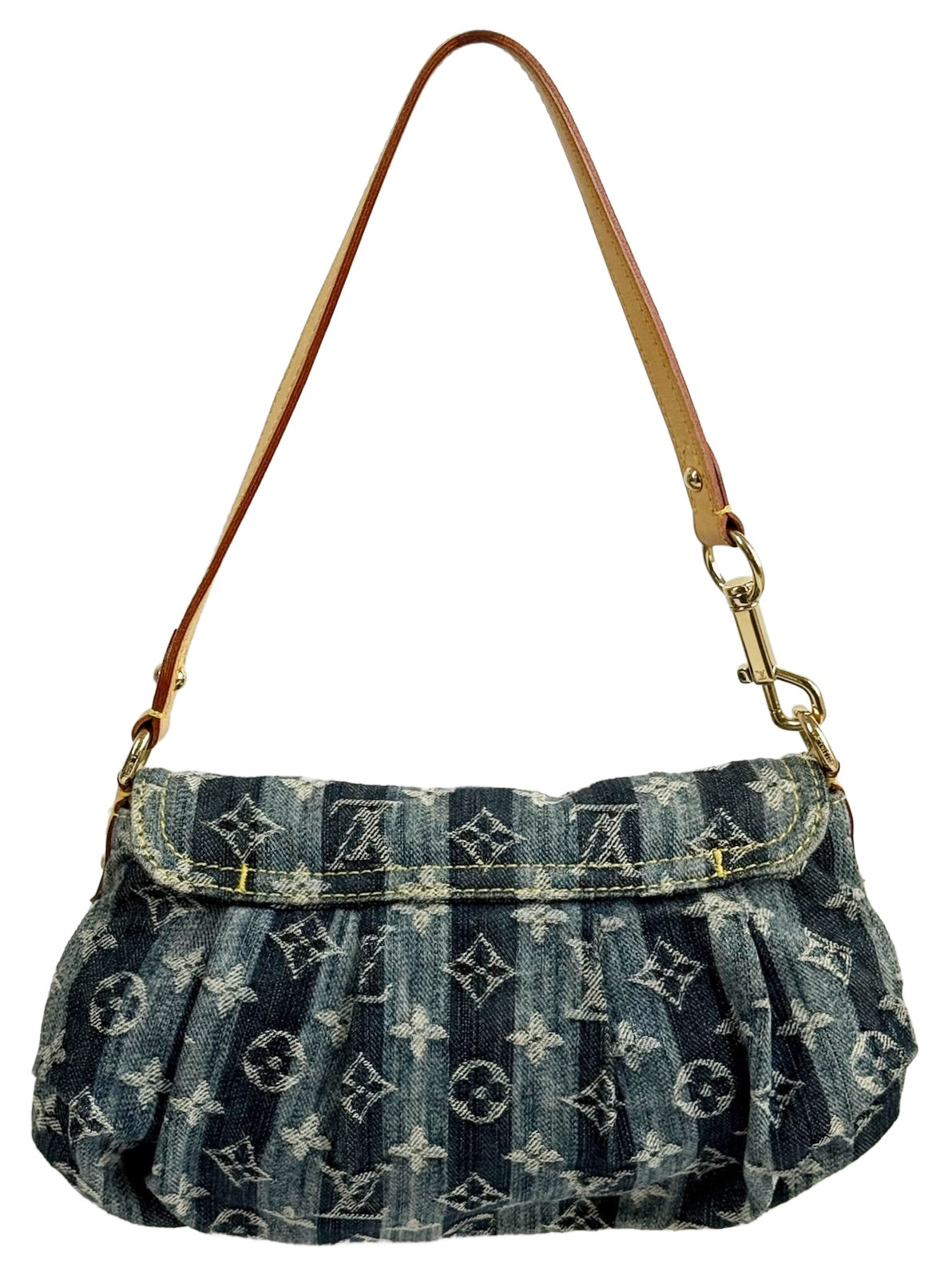 Louis Vuitton Vintage 2006 Raye Blue Striped Denim Monogram Mini Pleaty Shoulder Pochette Bag