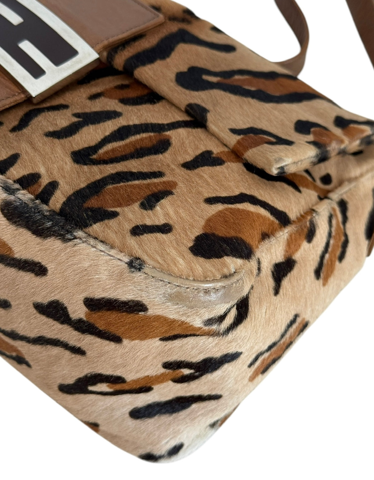 Fendi Vintage Brown Leopard Print Pony Hair Mamma Baguette Shoulder Bag
