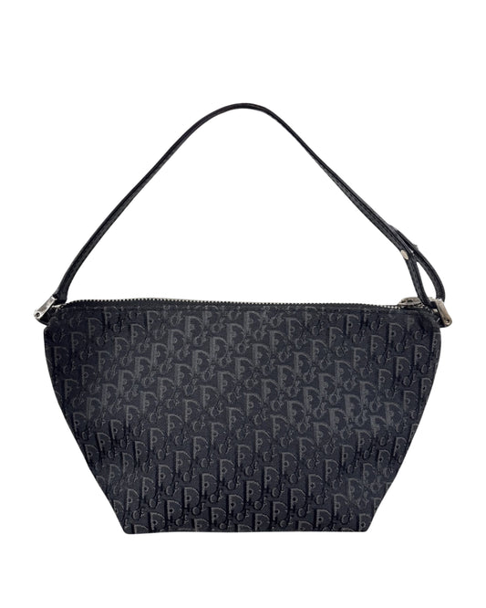 Dior Vintage Black Trotter Monogram Canvas Top Handle Pochette Bag