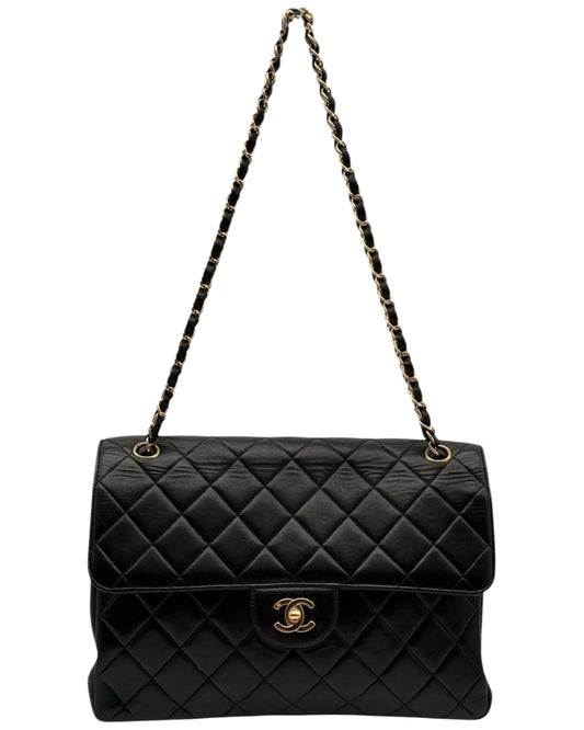 Chanel Vintage 90s Black Lambskin Two-Faced Double Sided Maxi Flap Bag with 24K GPHW