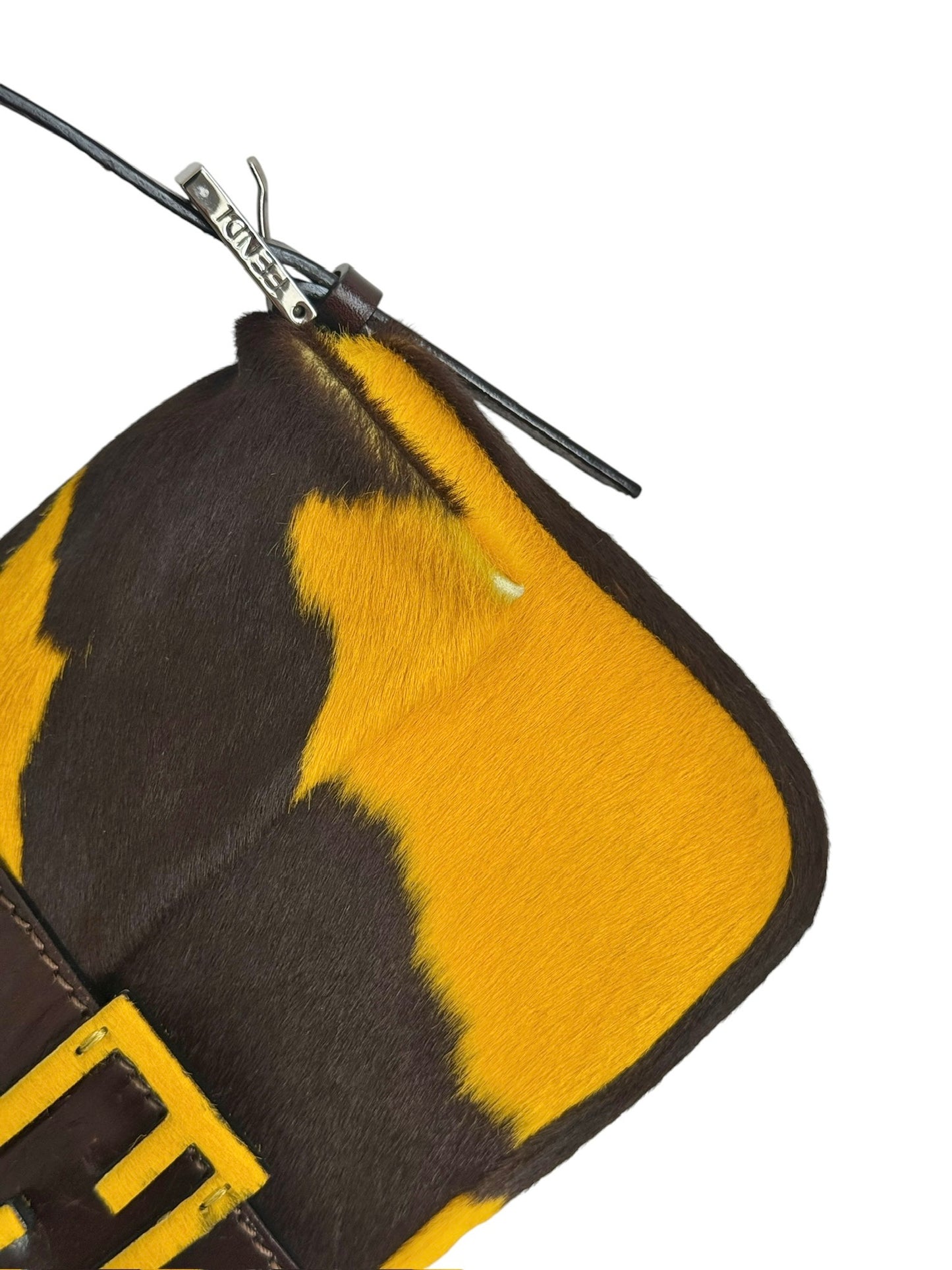 Fendi Vintage Yellow Cow Print Pony Hair Shoulder Baguette Bag