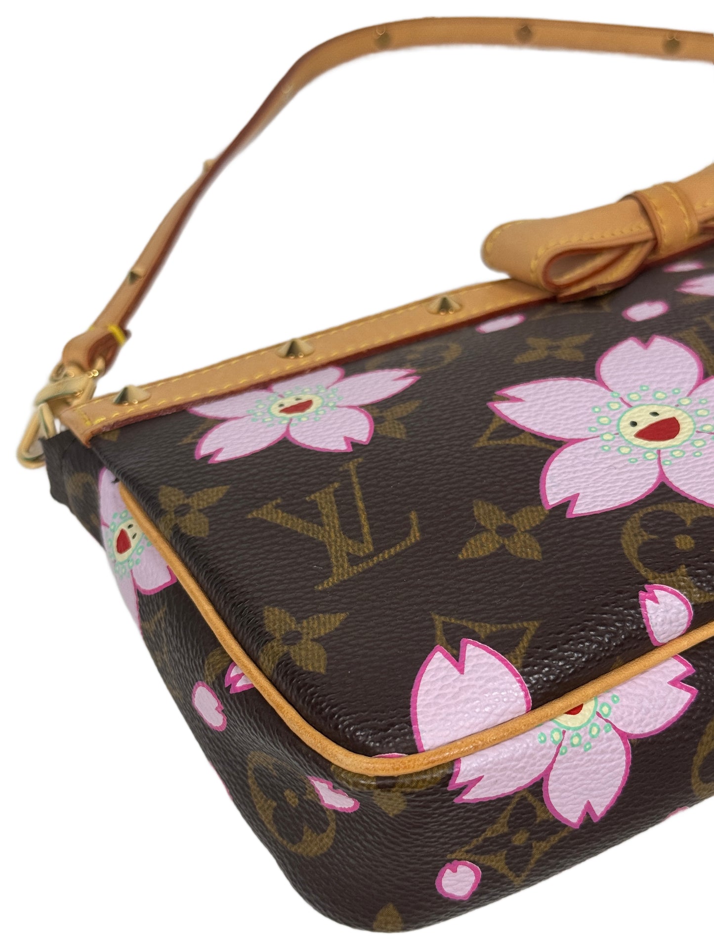 Louis Vuitton Vintage 2003 Takashi Murakami Brown Cherry Blossom Monogram Pochette Accessoires