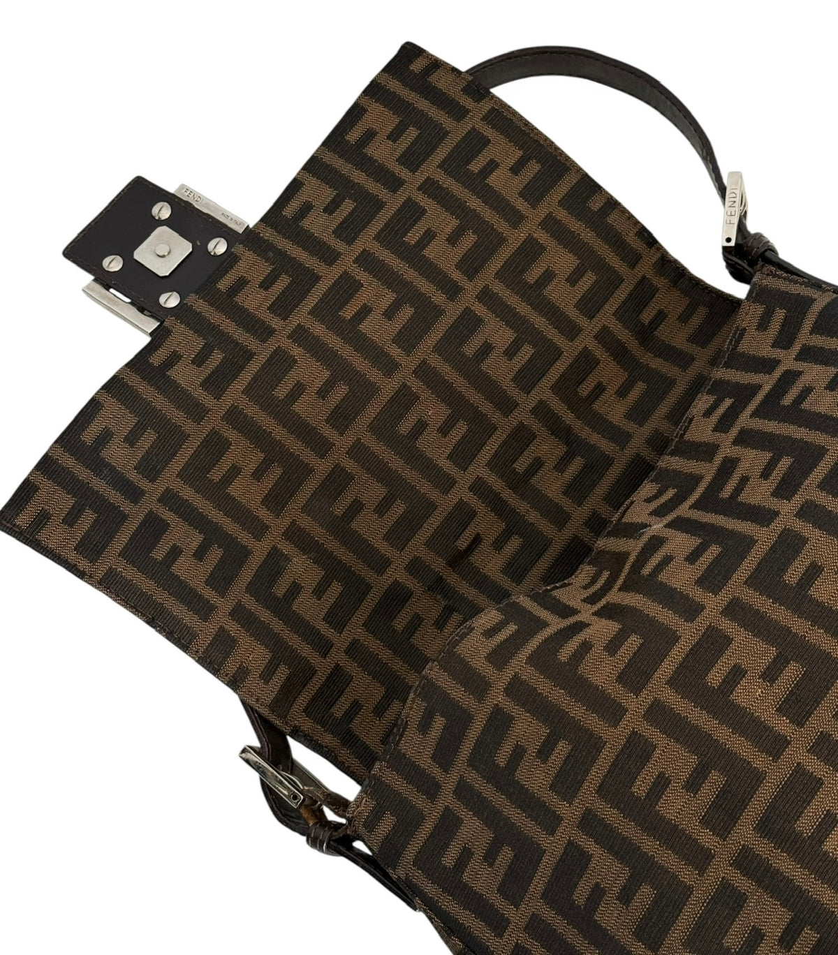 Fendi Vintage Brown Zucca Monogram Classic Mamma Shoulder Baguette Bag with SHW