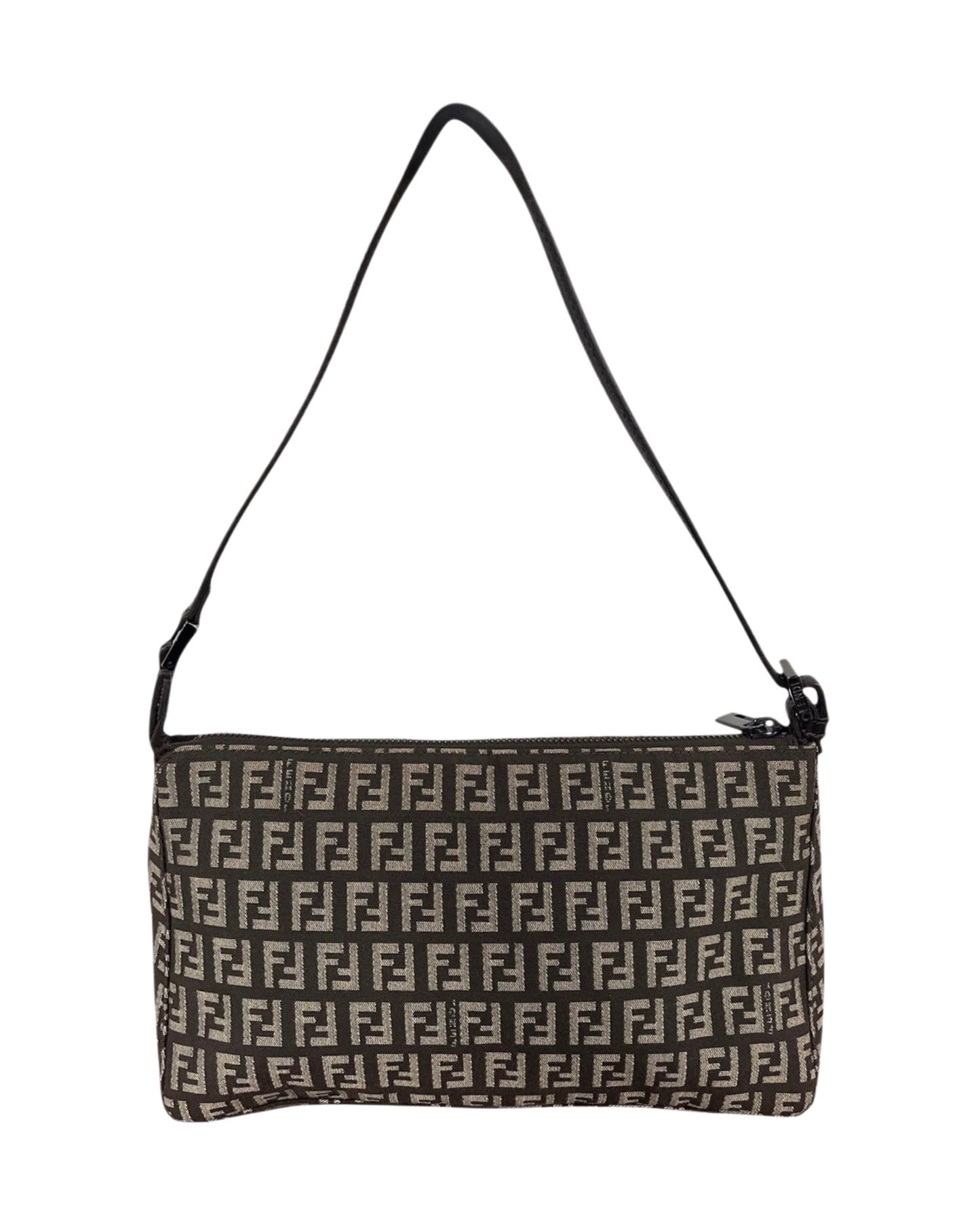 Fendi Vintage Dark Brown Zucchino Zucca Monogram Medium Shoulder Pochette Bag 