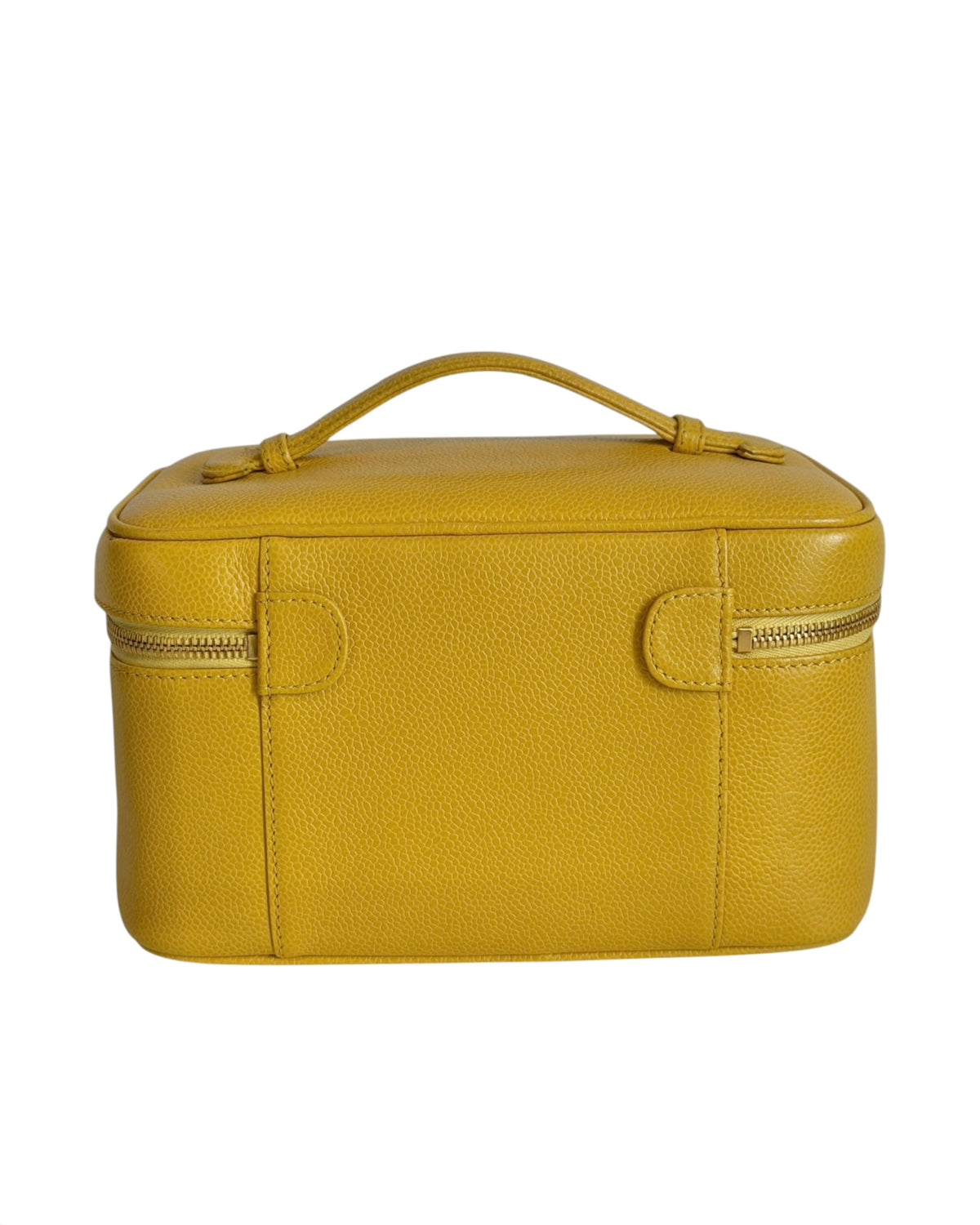 Chanel Vintage Late 90s Yellow Caviar Leather CC Logo Large Horizontal Vanity Case with 24K GPHW