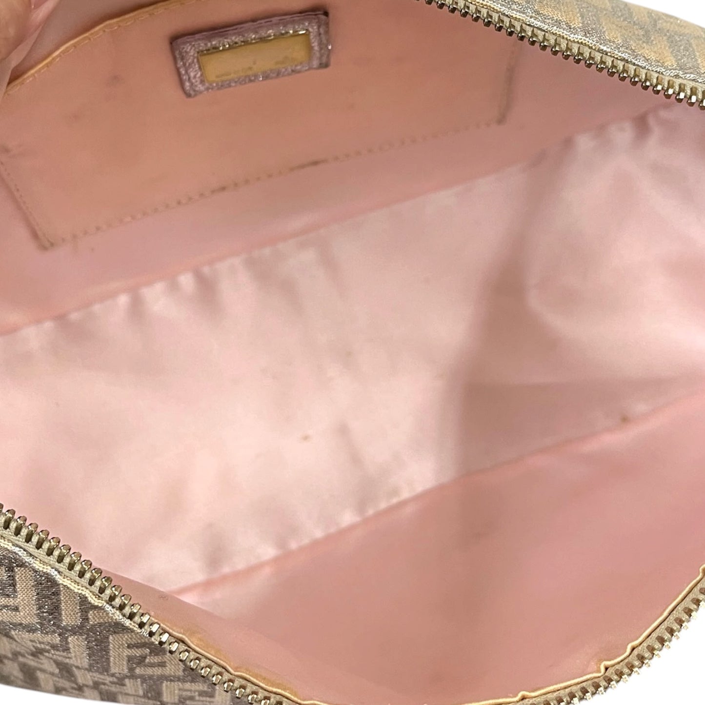 Fendi Vintage Pink Iridescent Metallic Zucchino Zucca Monogram Medium Shoulder Pochette Bag
