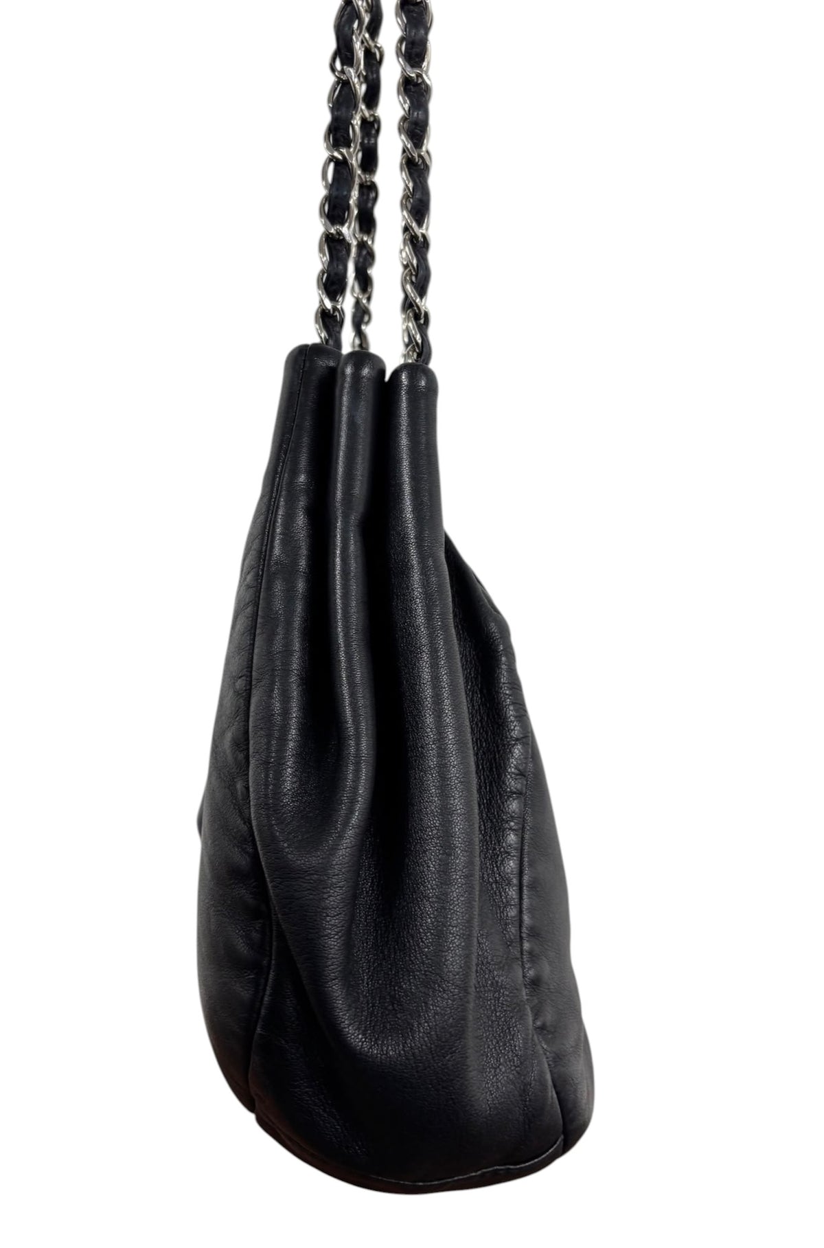 Chanel Vintage 00s Black Ultra Soft Lambskin Leather Medium Senual CC Shoulder Hobo Tote Bag