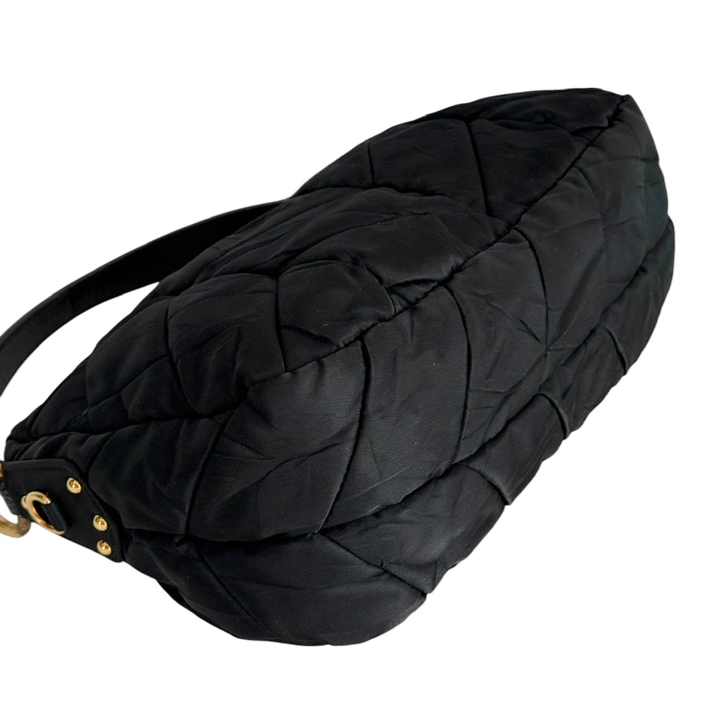 Prada Vintage Black Chevron Quilted Nylon Medium Hobo Top Handle Pochette Bag