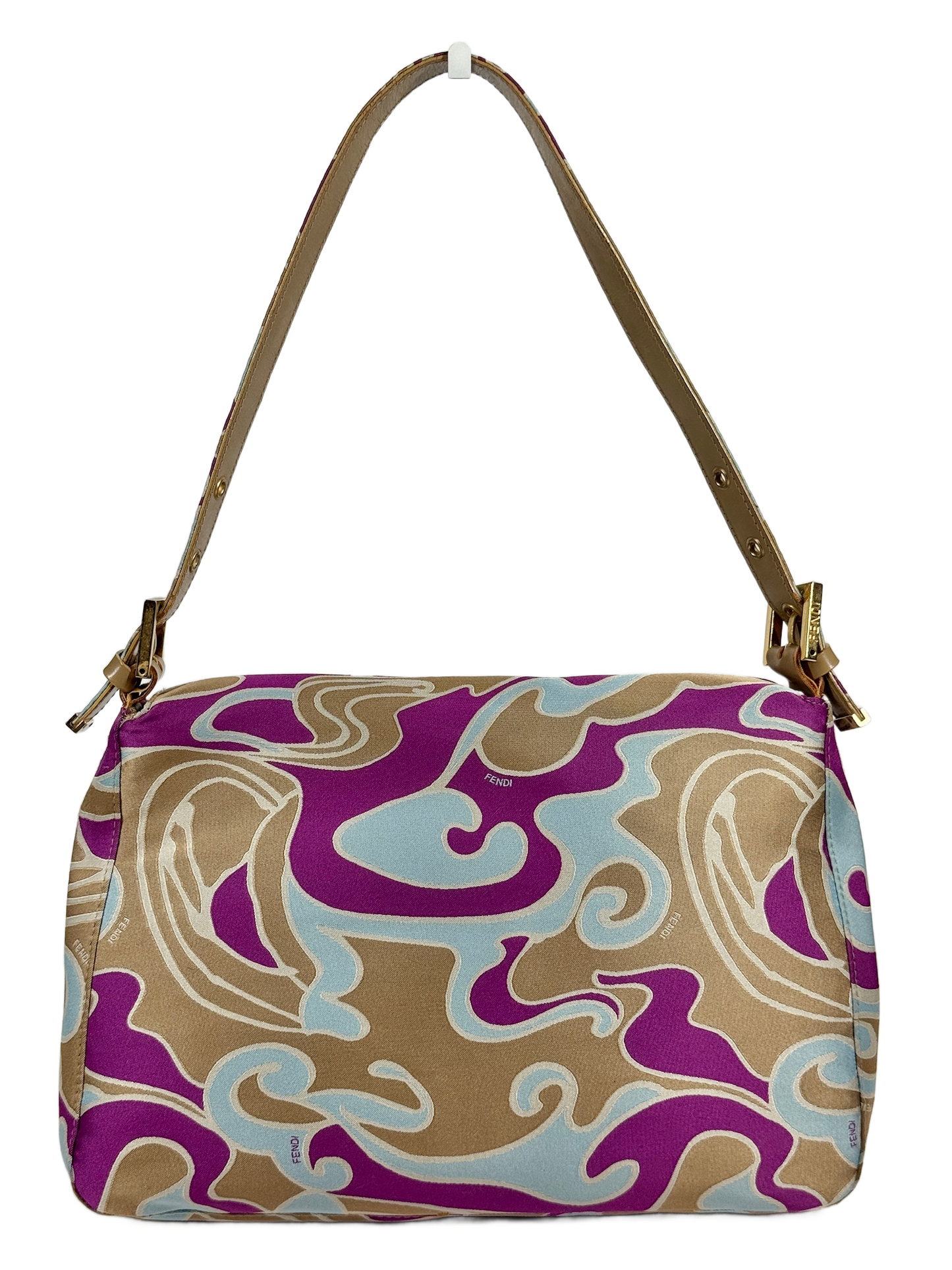 Fendi Vintage Psychedelic Swirl Purple Blue Beige Marble Mamma Baguette Shoulder Bag