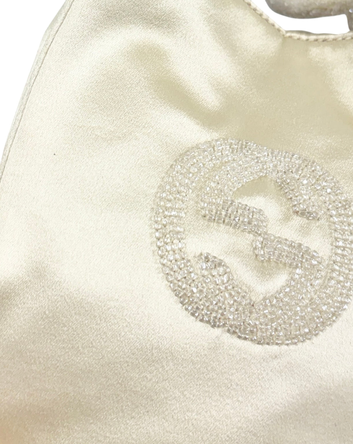 Gucci Vintage Ivory Satin GG Beaded Mini Evening Bag