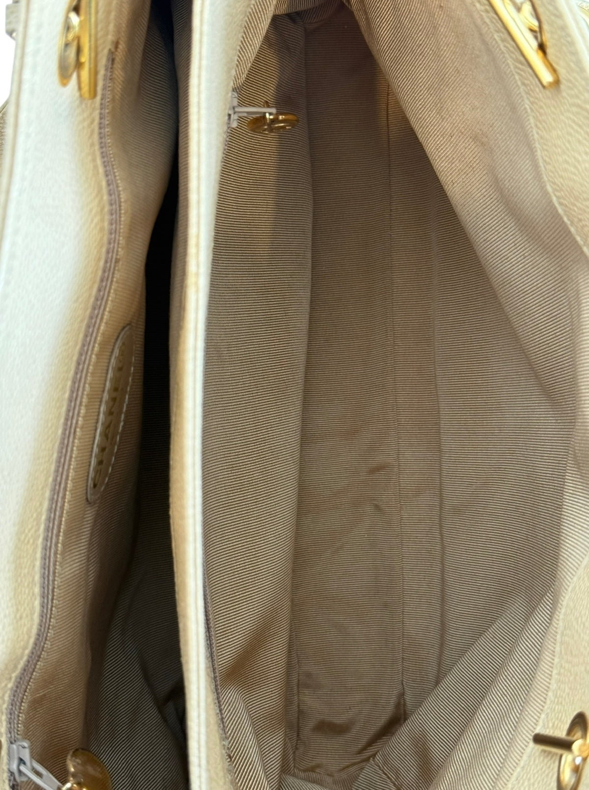 Chanel Vintage 1996-1997 Beige Caviar CC Turnlock Small Shoulder Tote Bag with 24K GPHW