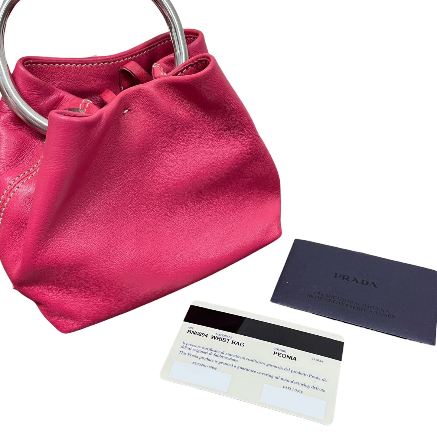 Prada Vintage Hot Fuchsia Pink Lambskin Metal Top Handle Mini Bracelet Bag
