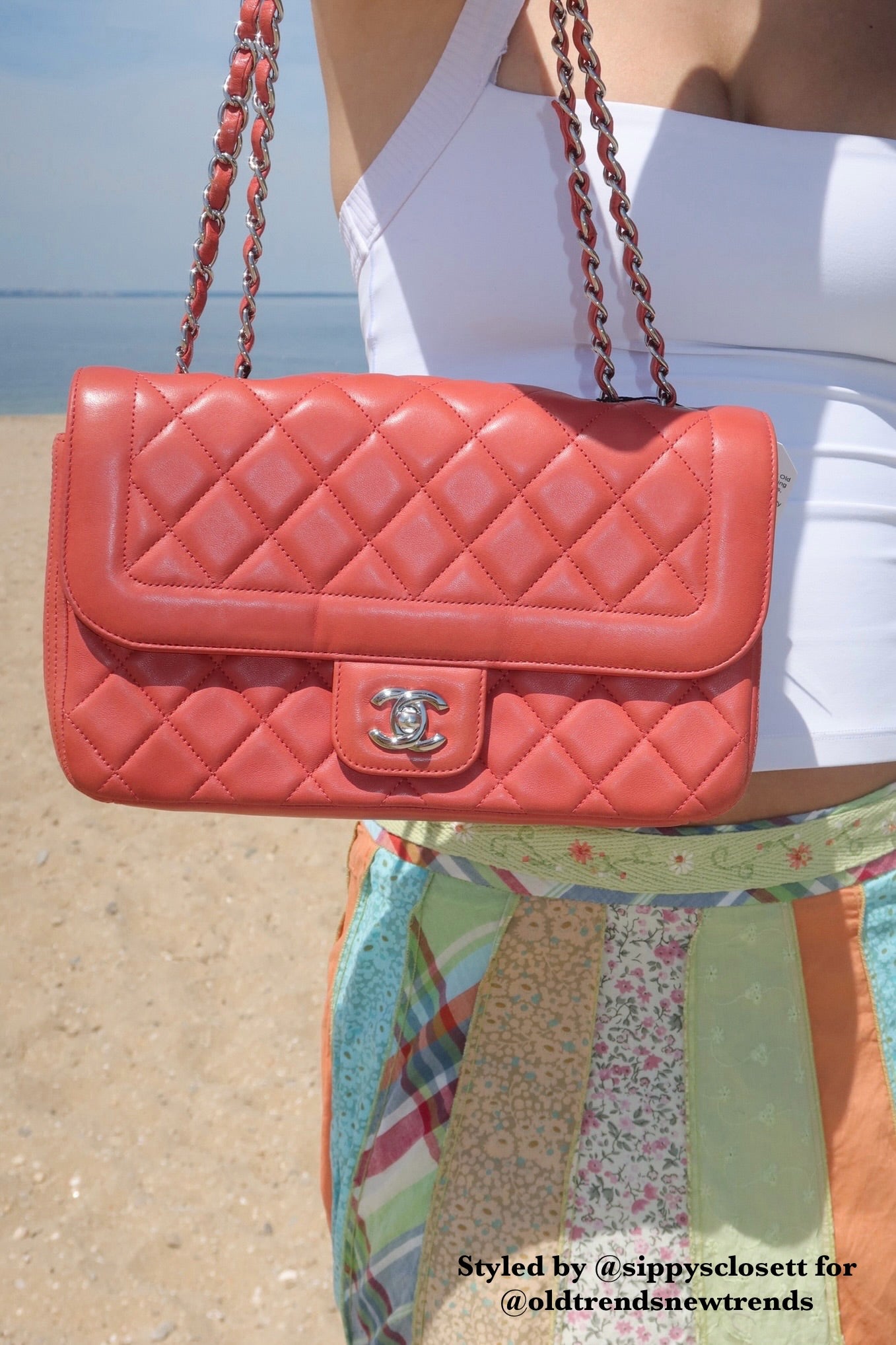Chanel 2011 Coral Pink/Orange Medium Coco Rider Single Flap Bag with Silver Hardware