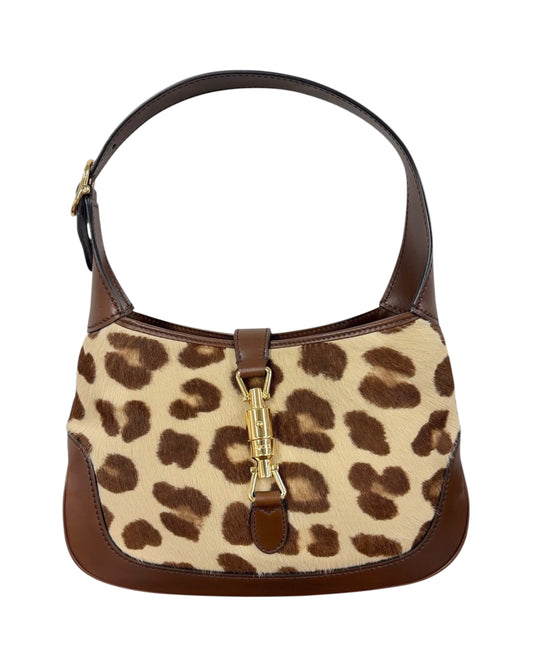 Gucci 2022 HA HA HA Collection Leopard Print Pony Hair Small Jackie Shoulder Crossbody Two-Way Bag