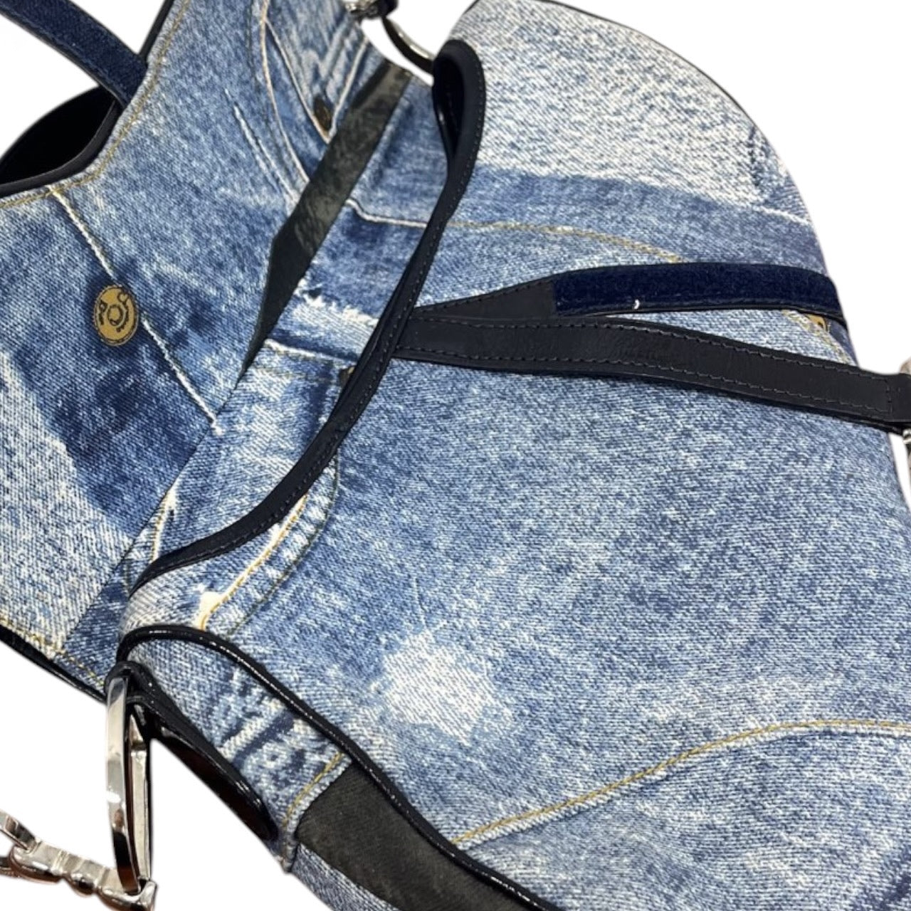 Dior Vintage 2001 Blue Denim Speedway Medium Saddle Bag