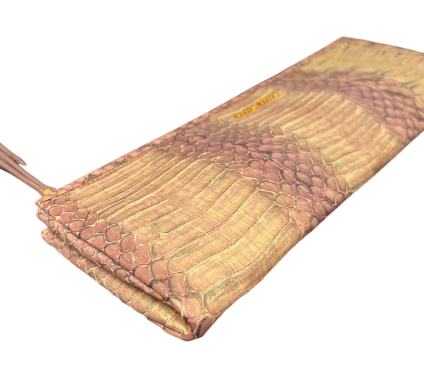 Miu Miu Vintage Metallic Pink and Gold Python Wristet Clutch