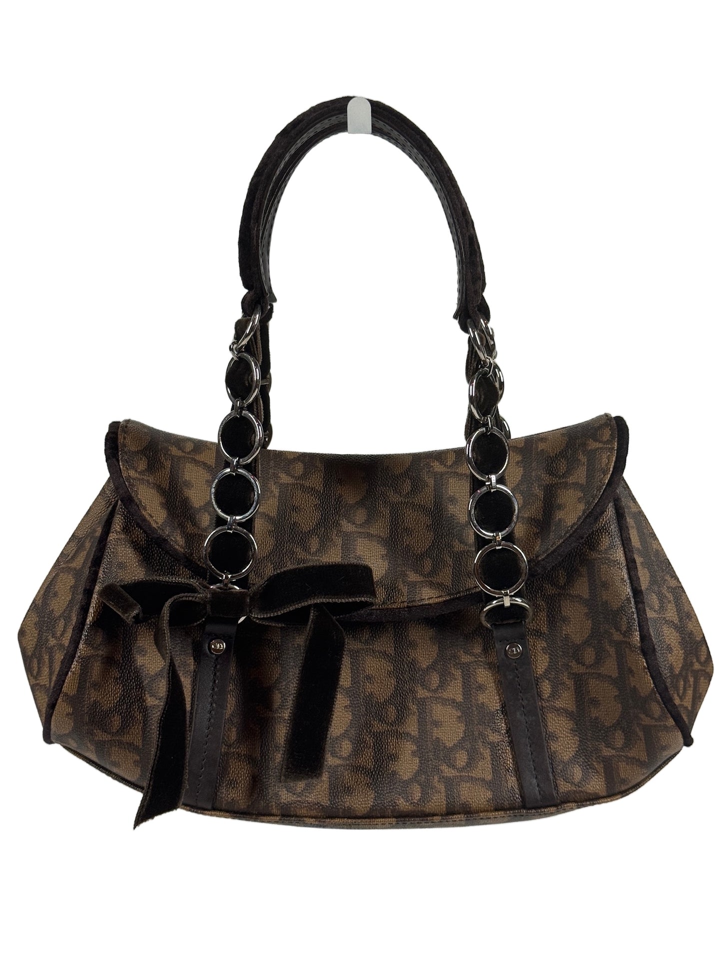 Dior Vintage 2005 Brown Diorissimo Monogram Canvas Small Romantique Velvet Bow Top Handle Bag 
