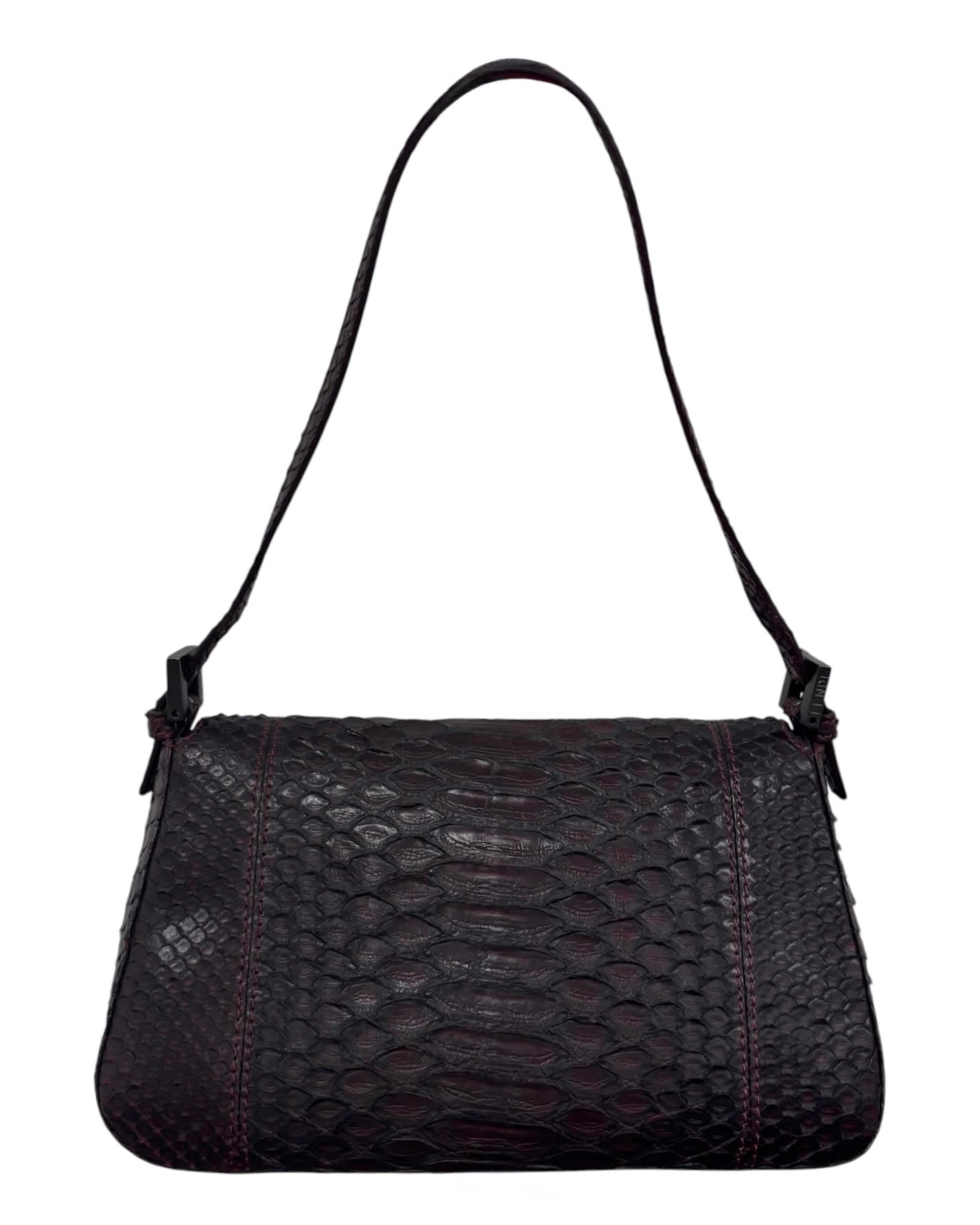 Fendi Vintage Bordeaux Python Leather Jeweled Logo Mini Mamma Shoulder Baguette Bag