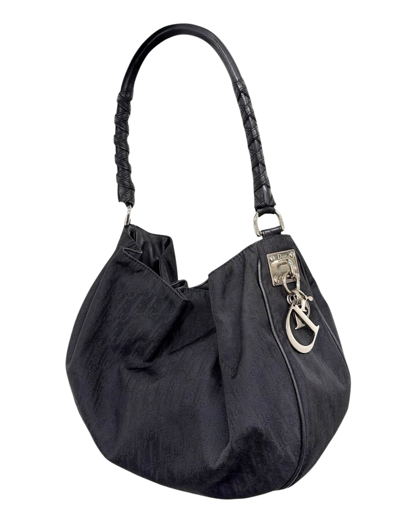 Dior Vintage 2007 Black Nylon Diorissimo Monogram Lovely Charms Hobo Shoulder Bag