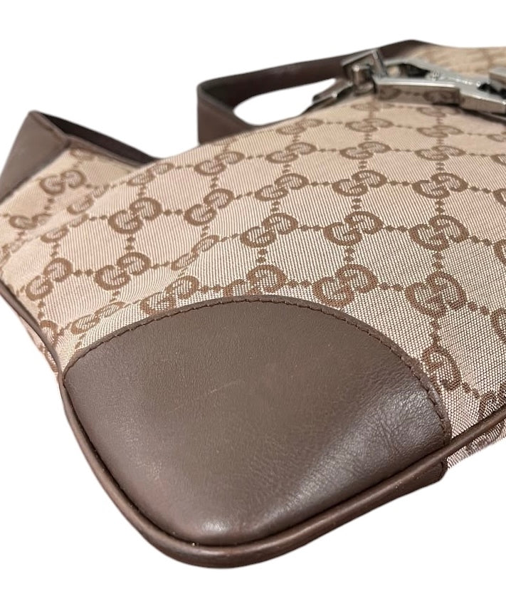 Gucci Vintage Light Brown Satin GG Monogram Medium Jackie Shoulder Bag