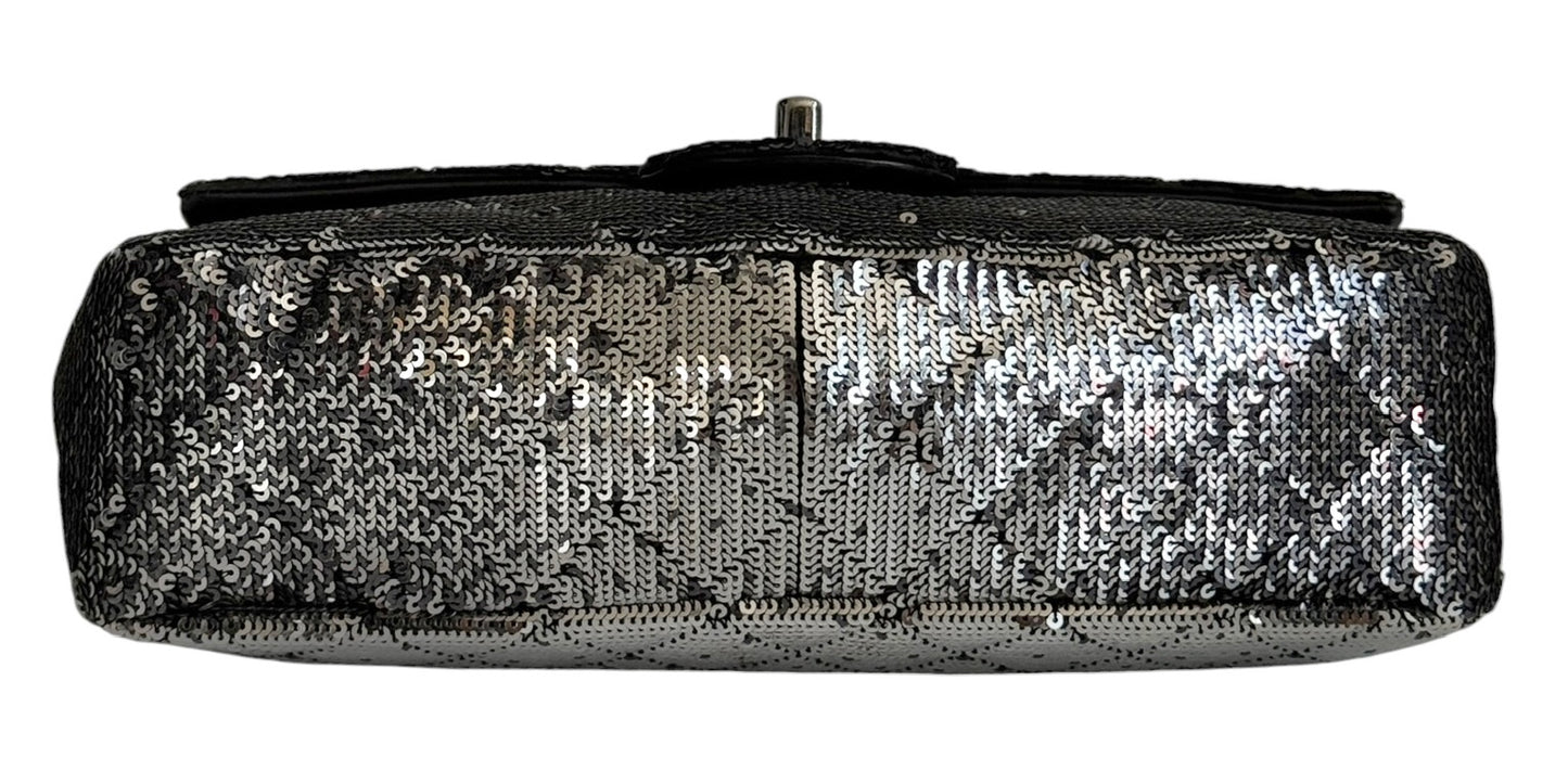 Chanel 2015 Gradient Black & Silver Sequin Quilted Medium Classic Single Flap Bag