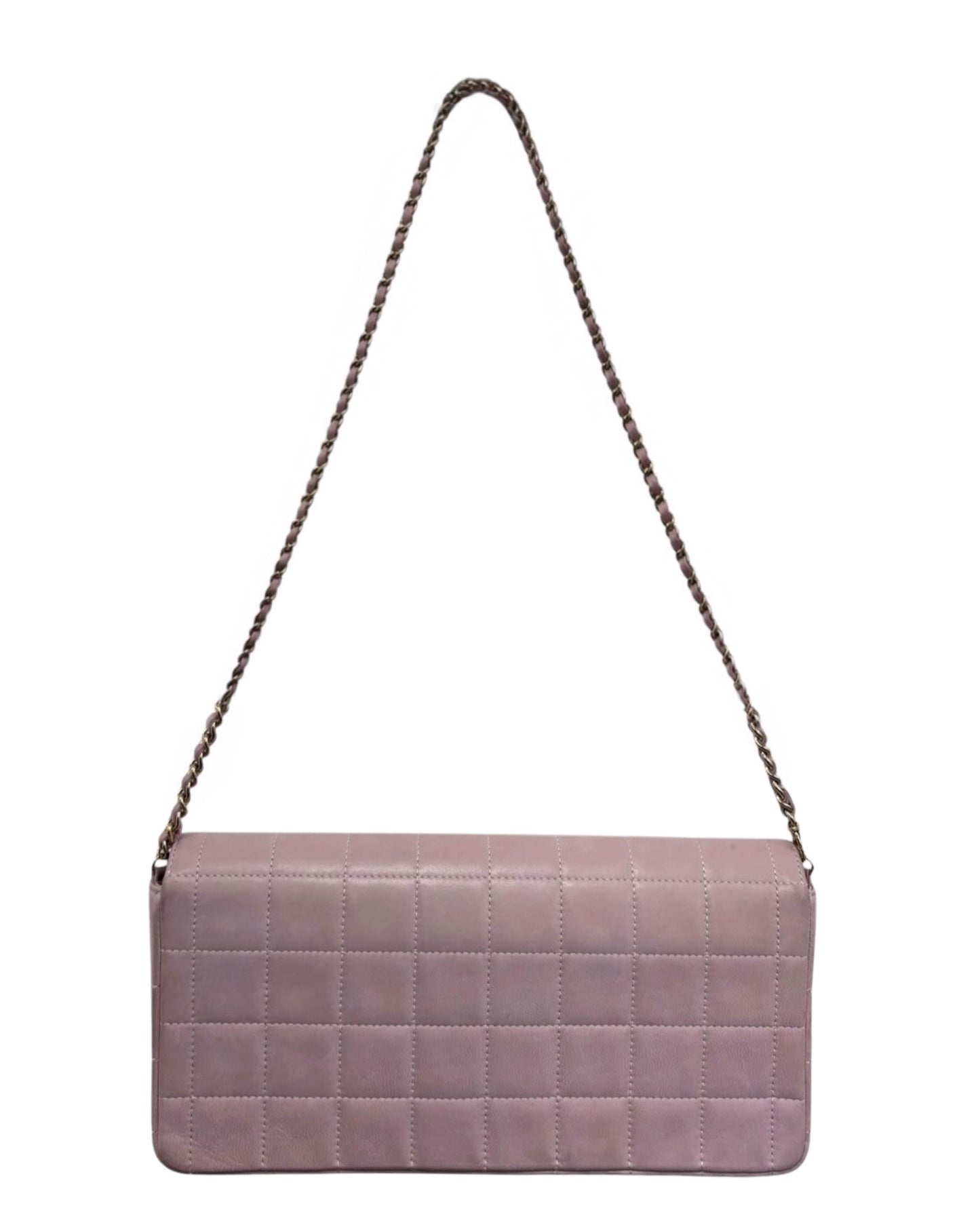 Chanel Vintage 00s Light Pink Chocolate Bar Quilted Lambskin East West Shoulder Flap Bag
