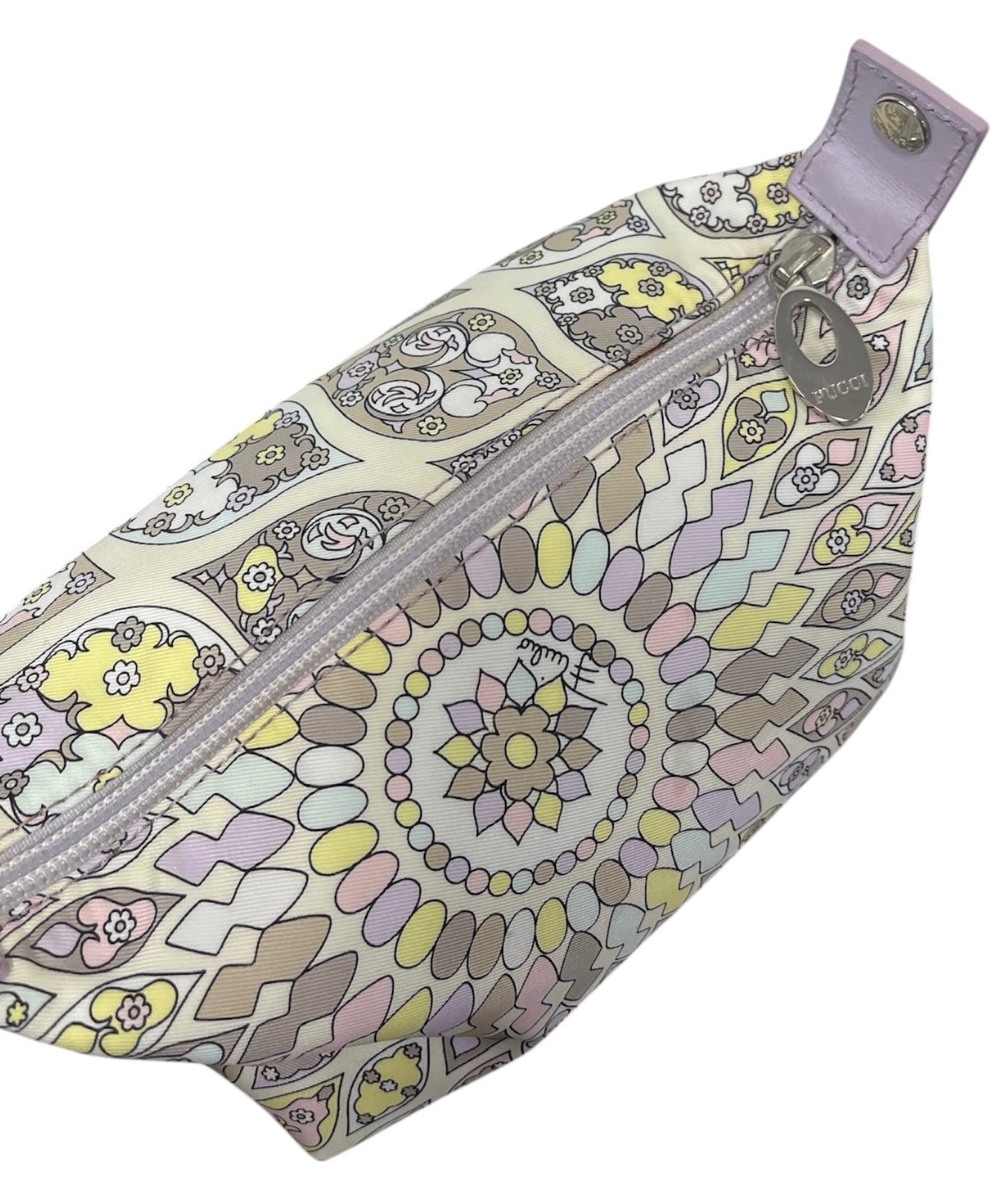 Pucci Vintage Pastel Lilac Yellow and Pink Mini Dome Cosmetic Pochette Top Handle Bag