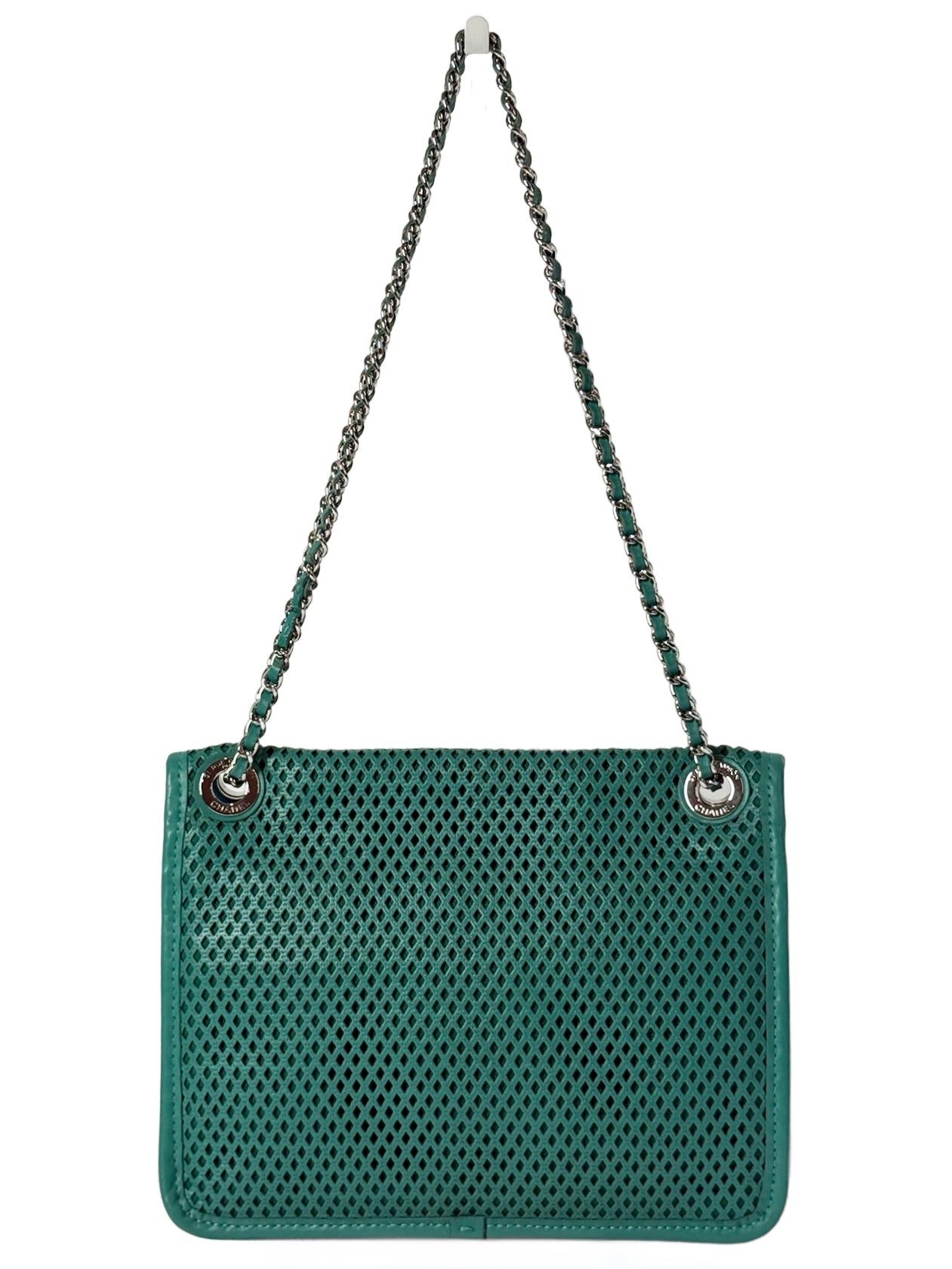 Chanel Turquoise Perforated Leather Square Flap Bag