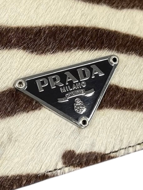 Prada Vintage Zebra Print Pony Hair Trifold Snap Wallet