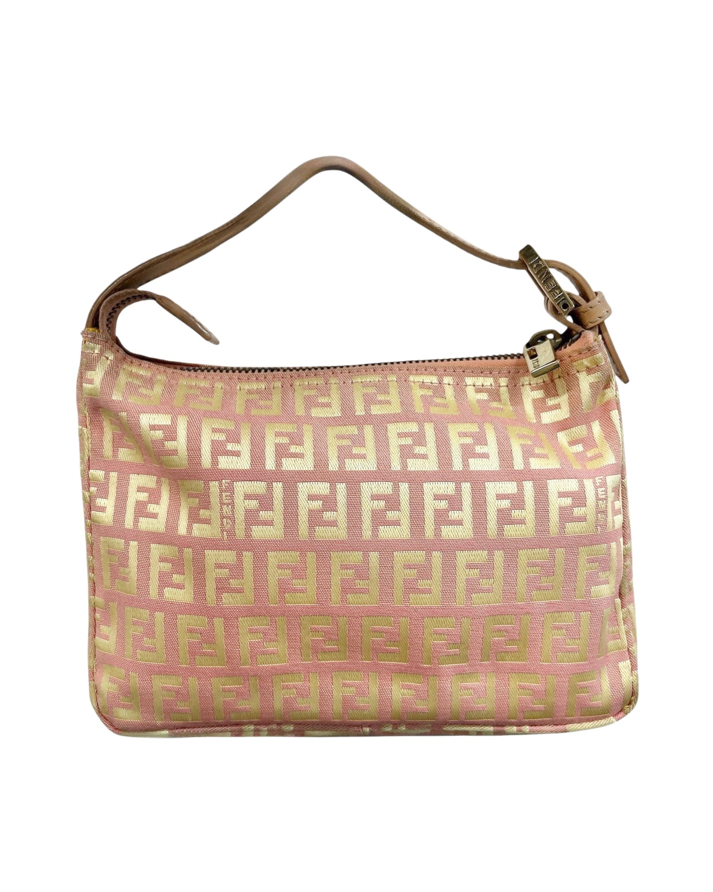 Fendi Vintage Pink & Yellow Zucchino Zucca Monogram Mini Cosmetic Top Handle Pochette Bag