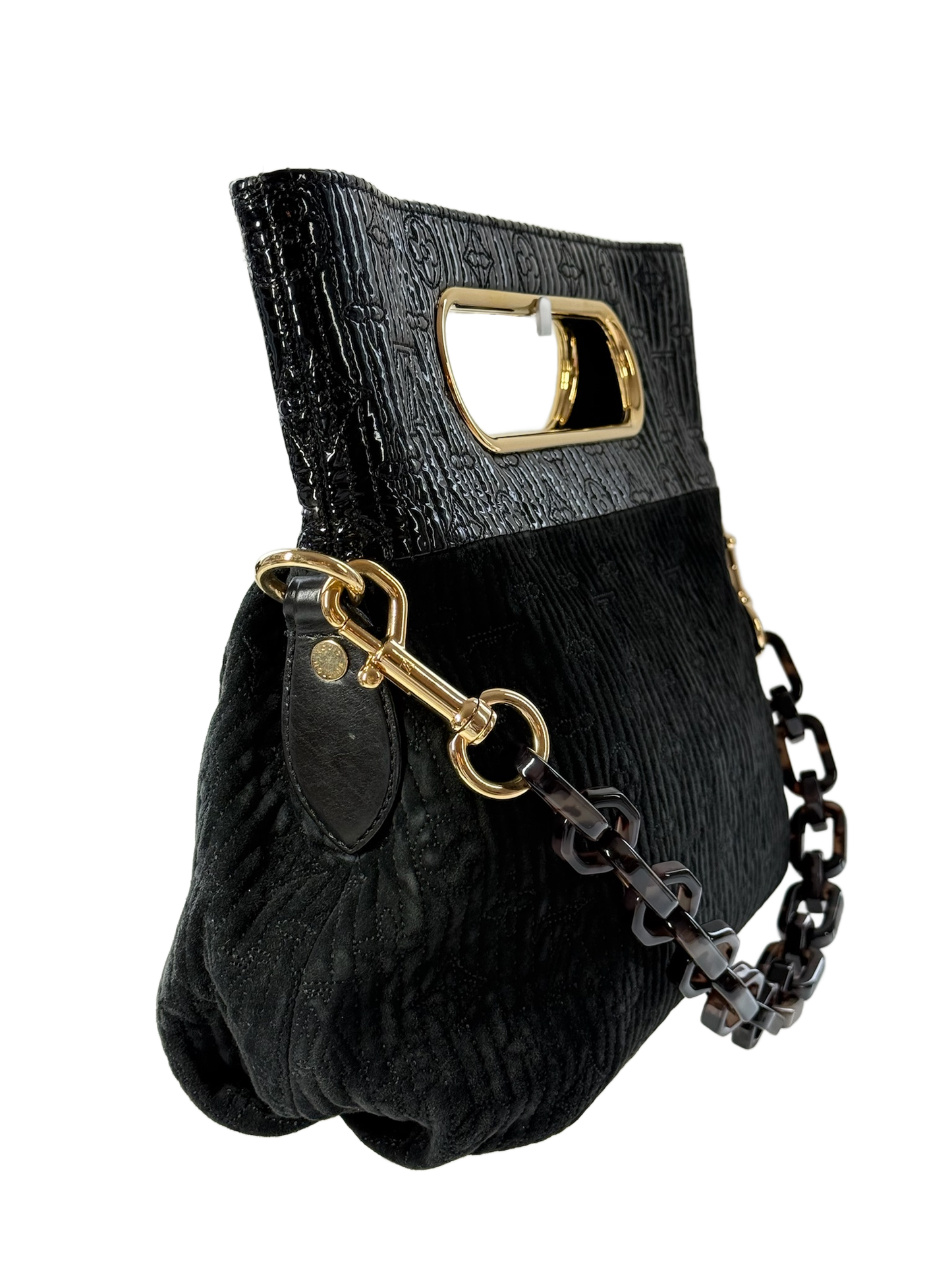 Louis Vuitton 2008 Black Embossed Suede Monogram Motard After Dark Clutch