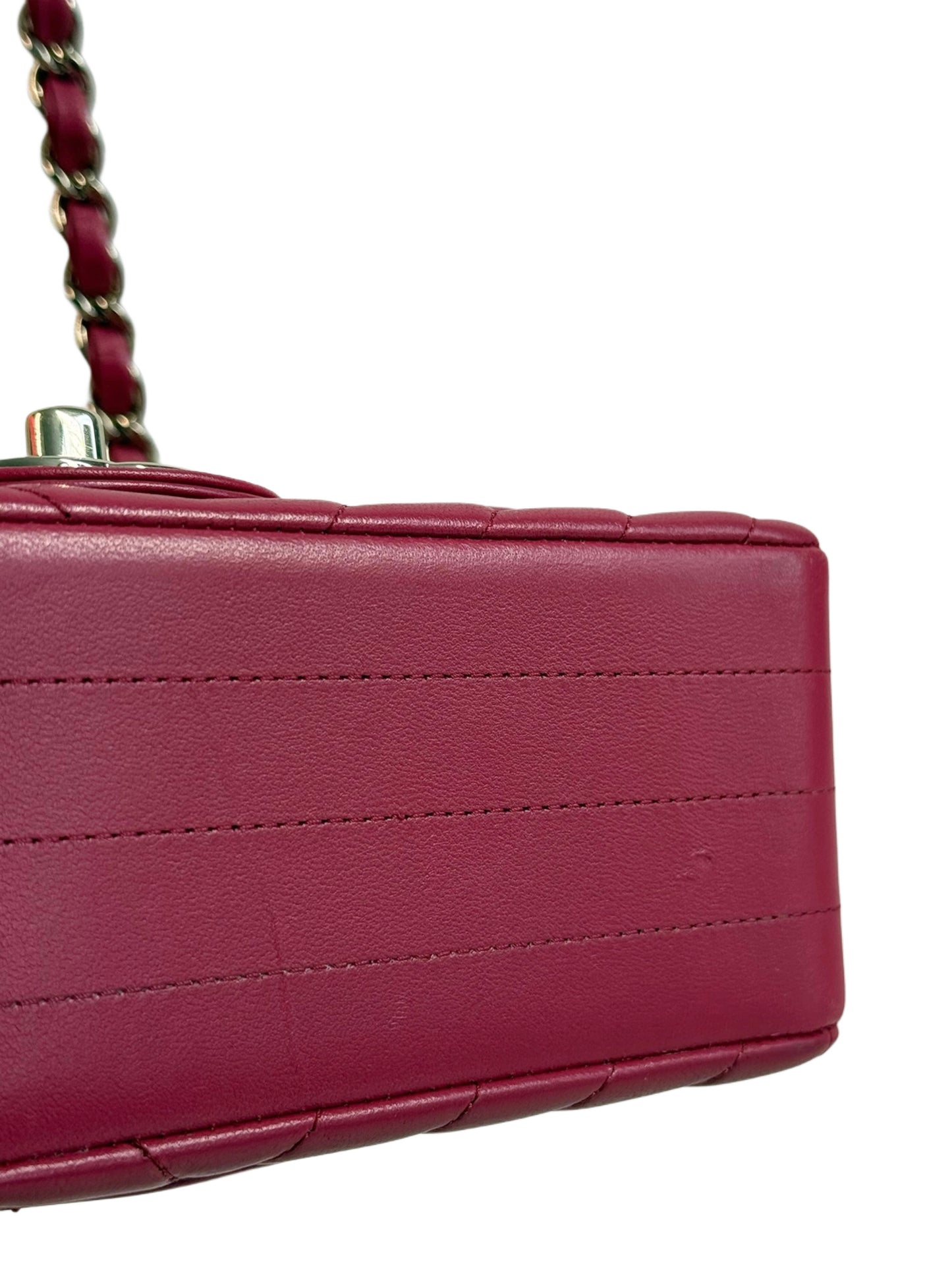 Chanel 2019 Fuchsia Pink Chevron Lambskin Mini Rectangular Classic Flap Crossbody Bag