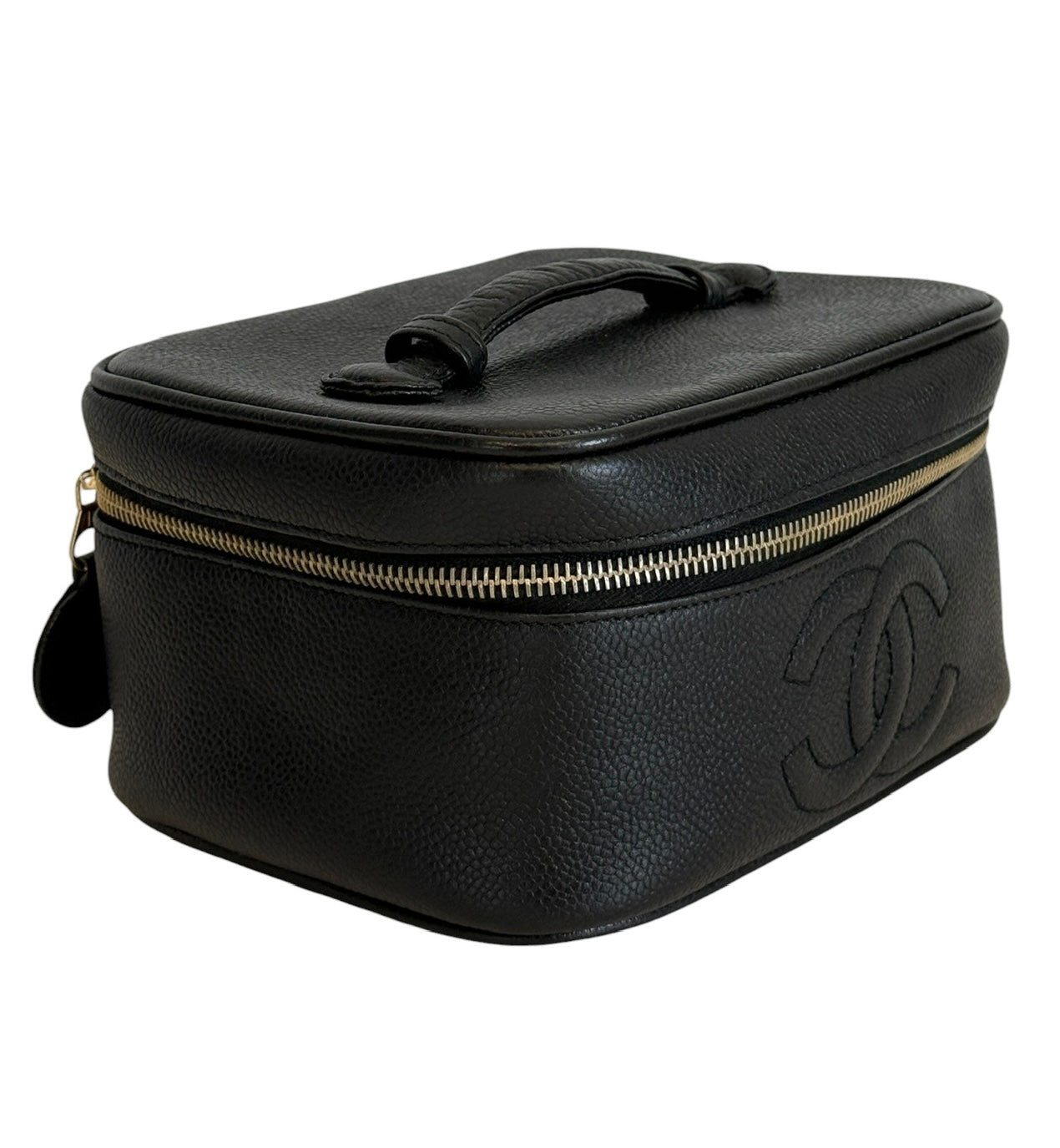 Chanel Vintage 90s Black Caviar Timeless CC Vanity Travel Makeup Case