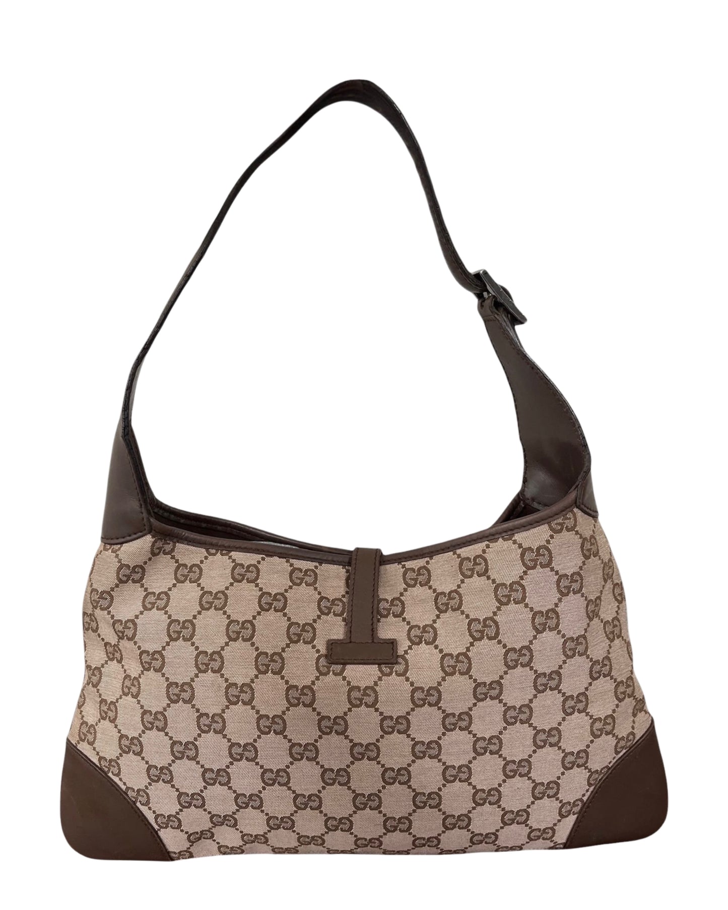 Gucci Vintage Light Brown Satin GG Monogram Medium Jackie Shoulder Bag