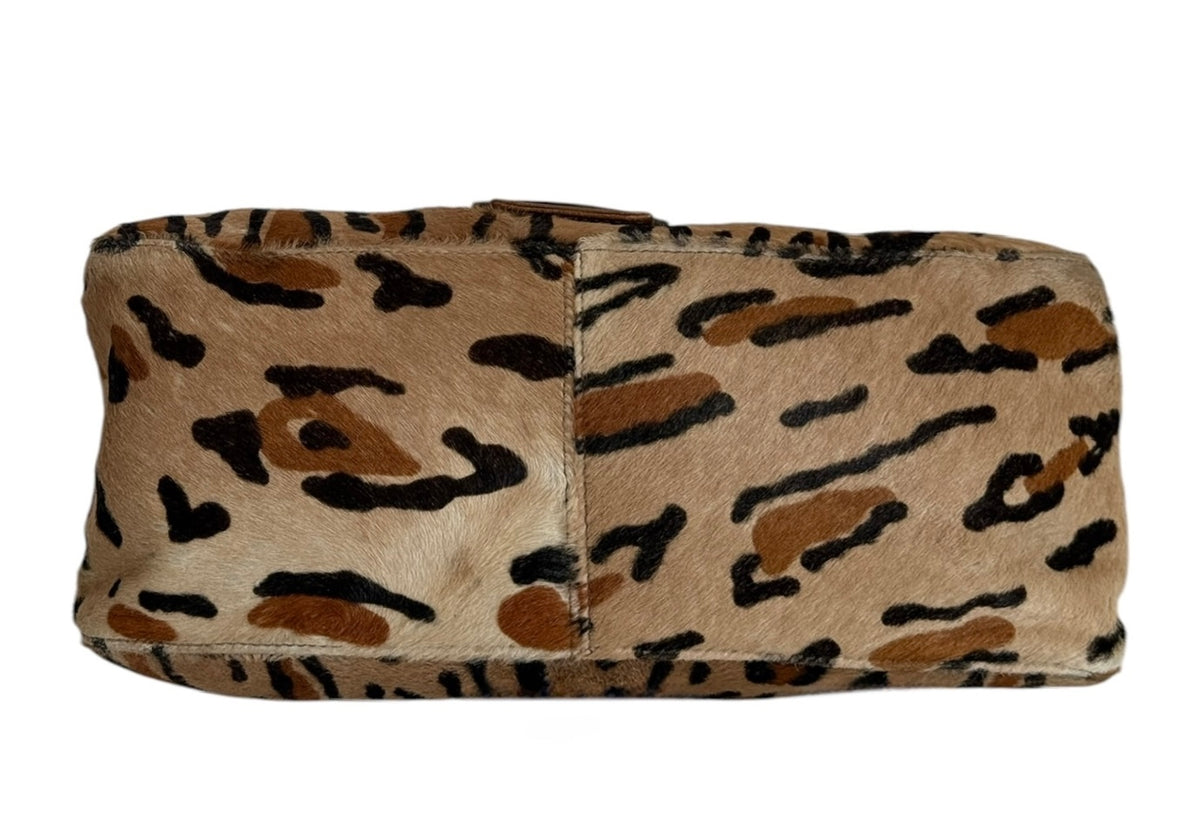 Fendi Vintage Brown Leopard Print Pony Hair Mamma Baguette Shoulder Bag
