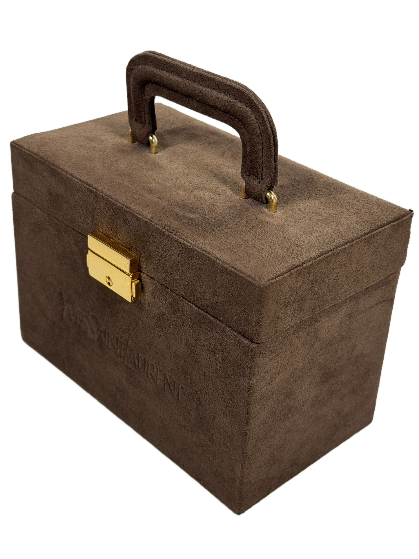 YSL / Yves Saint Laurent Vintage Brown Suede Mini Hard-Sided Trunk Vanity Cosmetic Case Bag