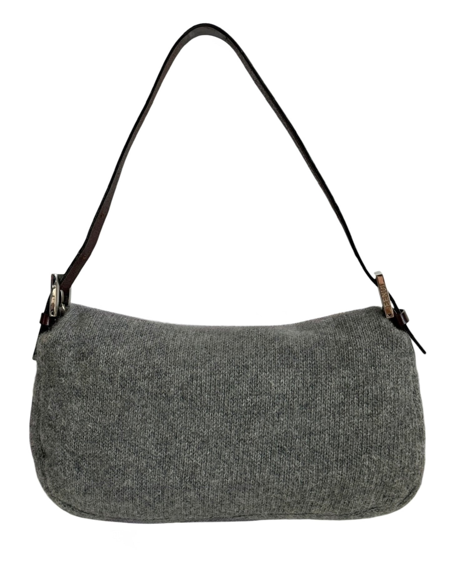 Fendi Vintage Gray Knit Wool Shoulder Baguette Bag