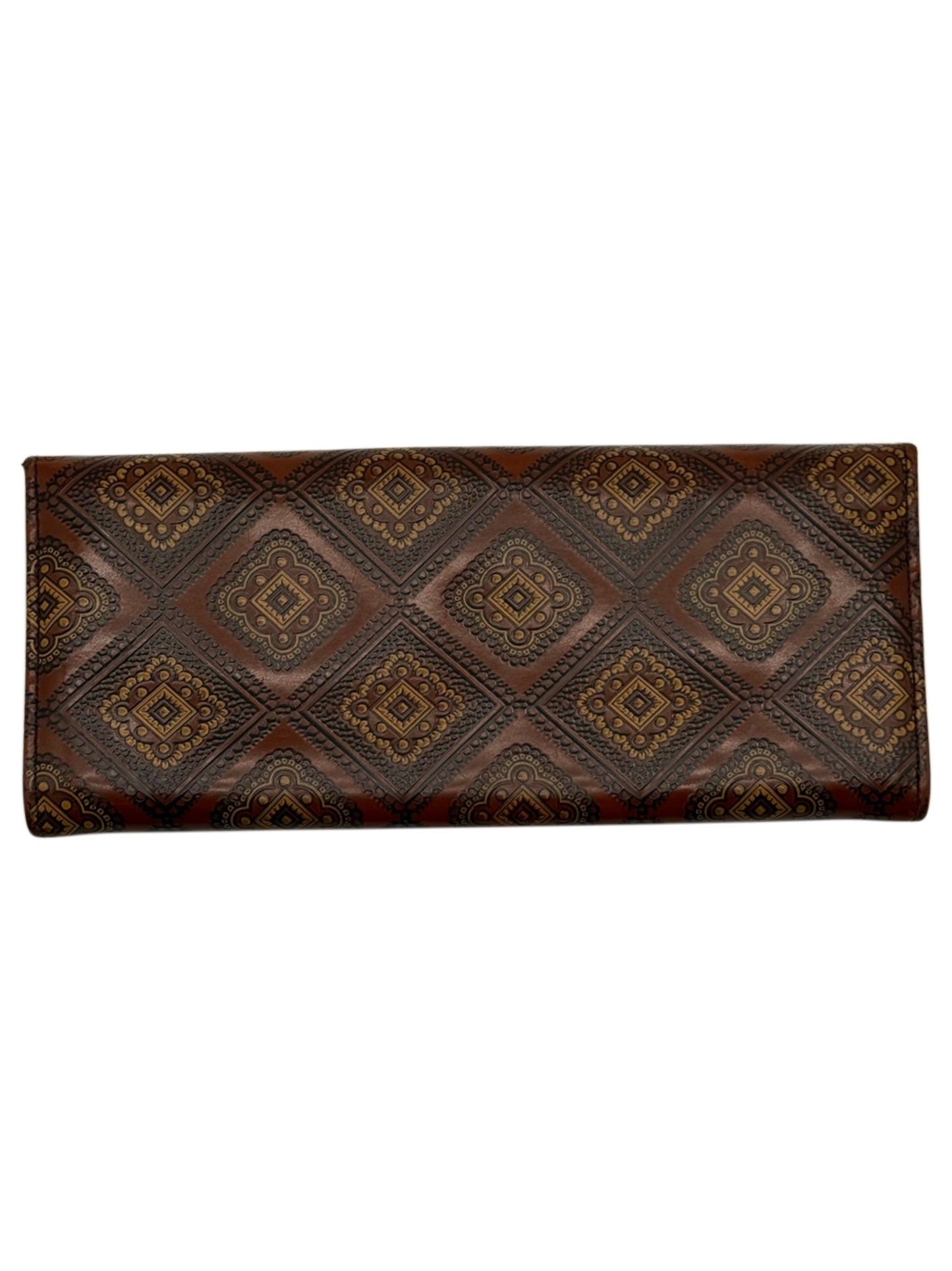 Prada Vintage Brown Leather Floral Pattern Long Snap Wallet