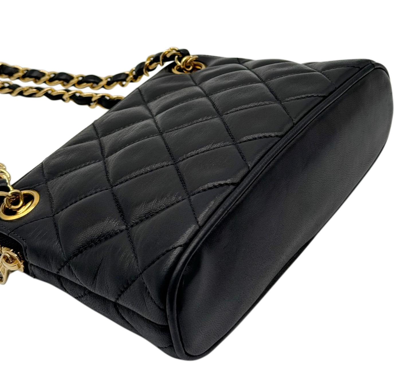 Chanel Vintage Black Quilted Lambskin Mini Chain Tag Top Handle Bag w 24K GPHW