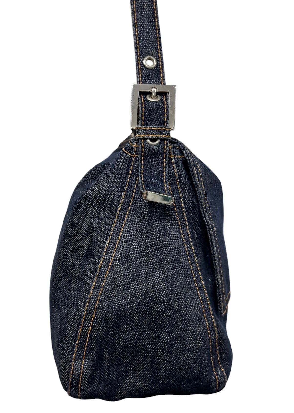 Fendi Vintage Classic Blue Denim Mamma Baguette Shoulder Bag