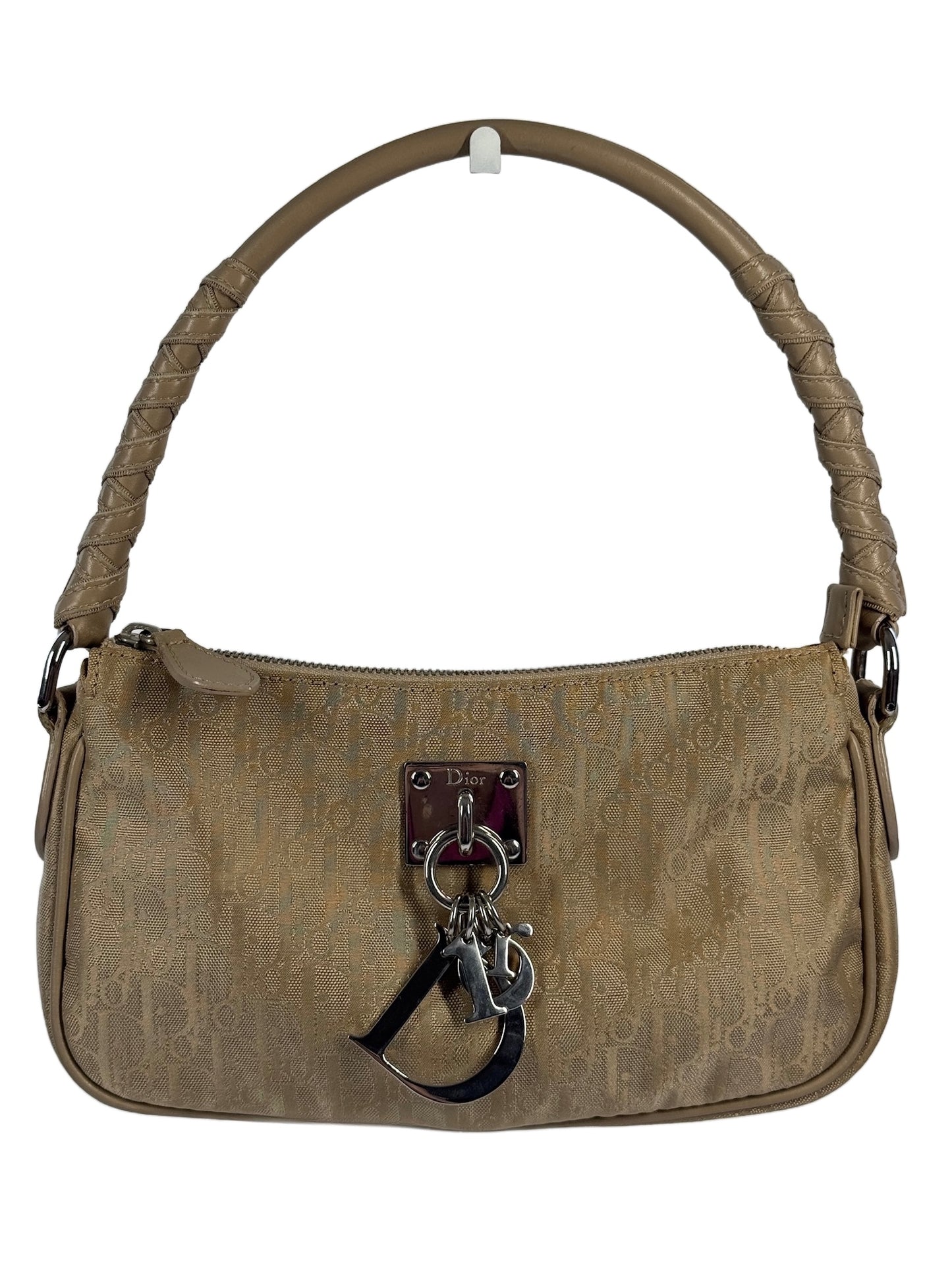 Dior Vintage 2007 Beige Satin Trotter Diorissimo Monogram Pochette Shoulder Bag