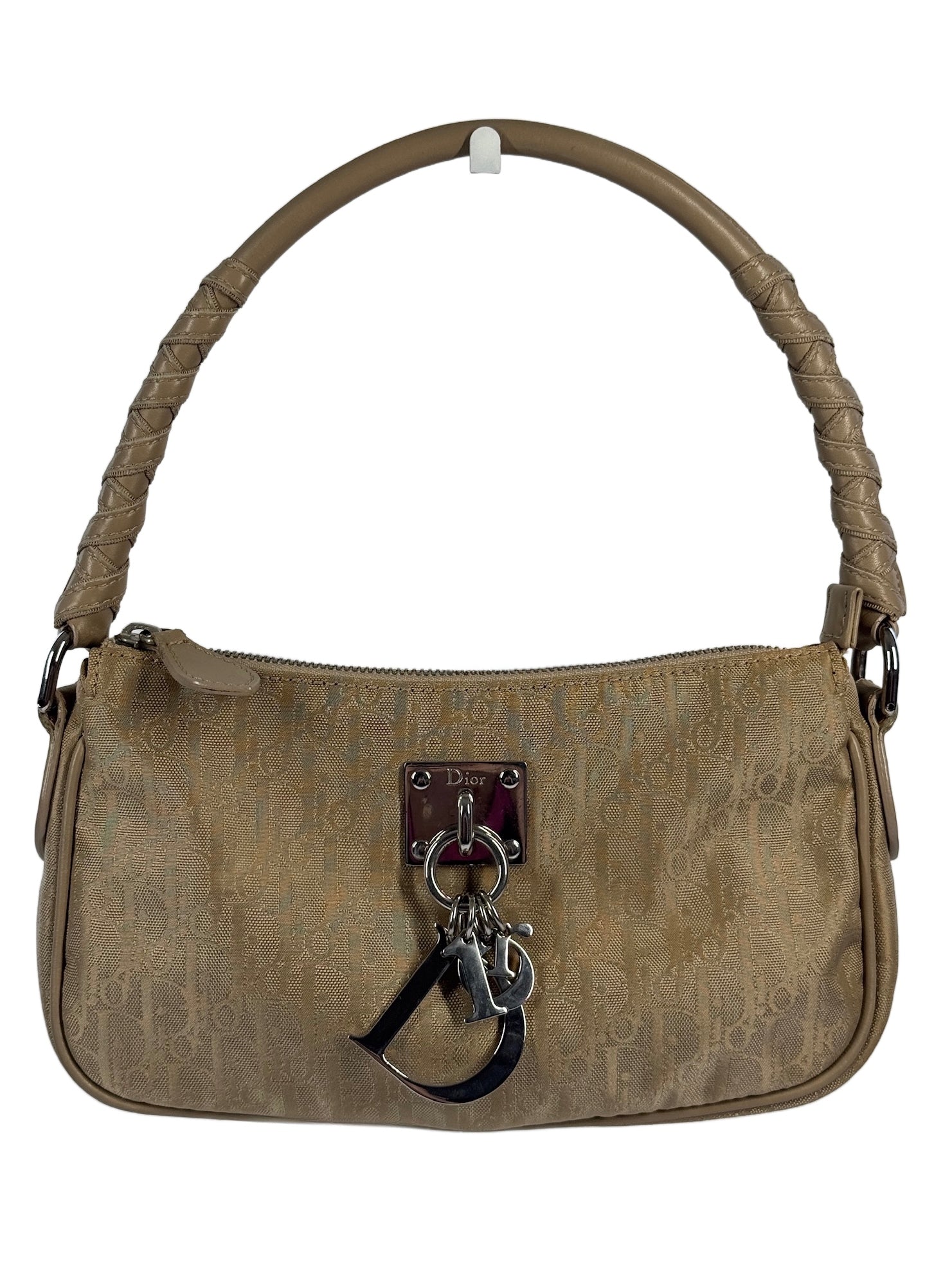Dior Vintage 2007 Beige Satin Trotter Diorissimo Monogram Pochette Shoulder Bag
